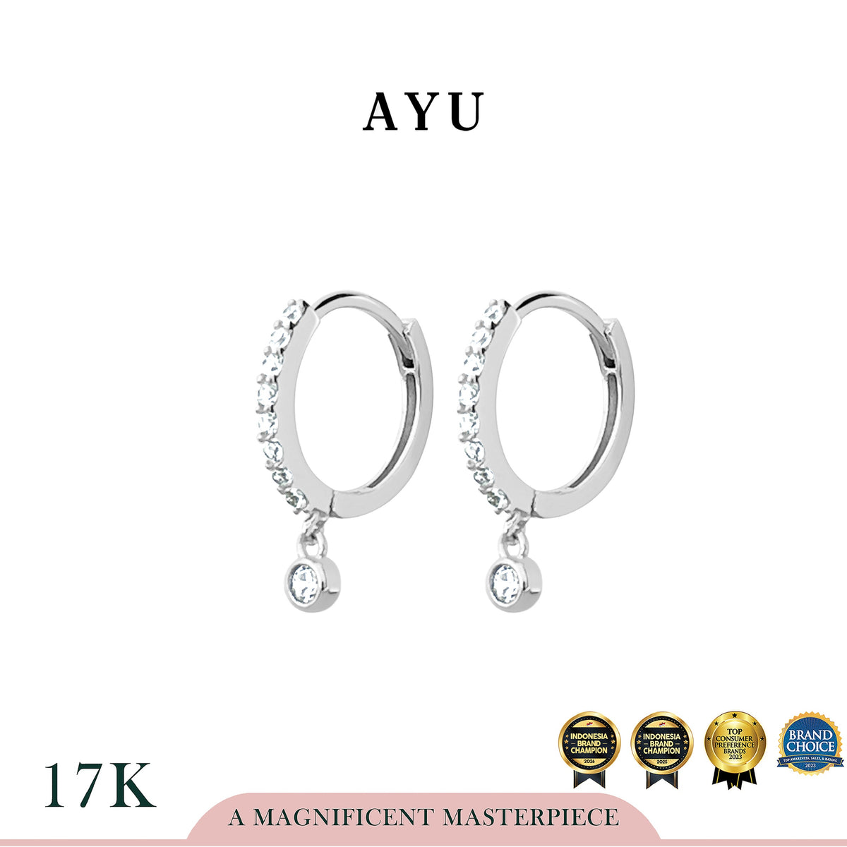 AYU Anting Emas - Pave Doughnut With Bezel Earrings 17k White Gold