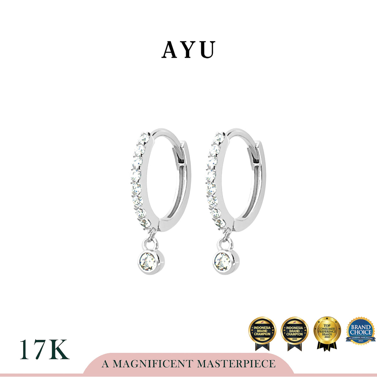 AYU Anting Emas - Pave Doughnut With Bezel Earrings 17k White Gold