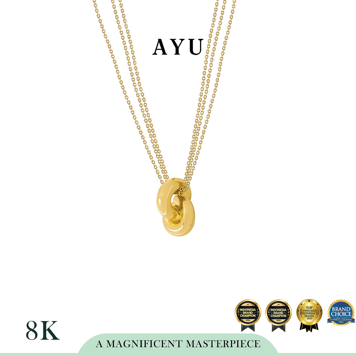 AYU Kalung Emas - Large Forget Me Knot Necklace 8k Yellow Gold
