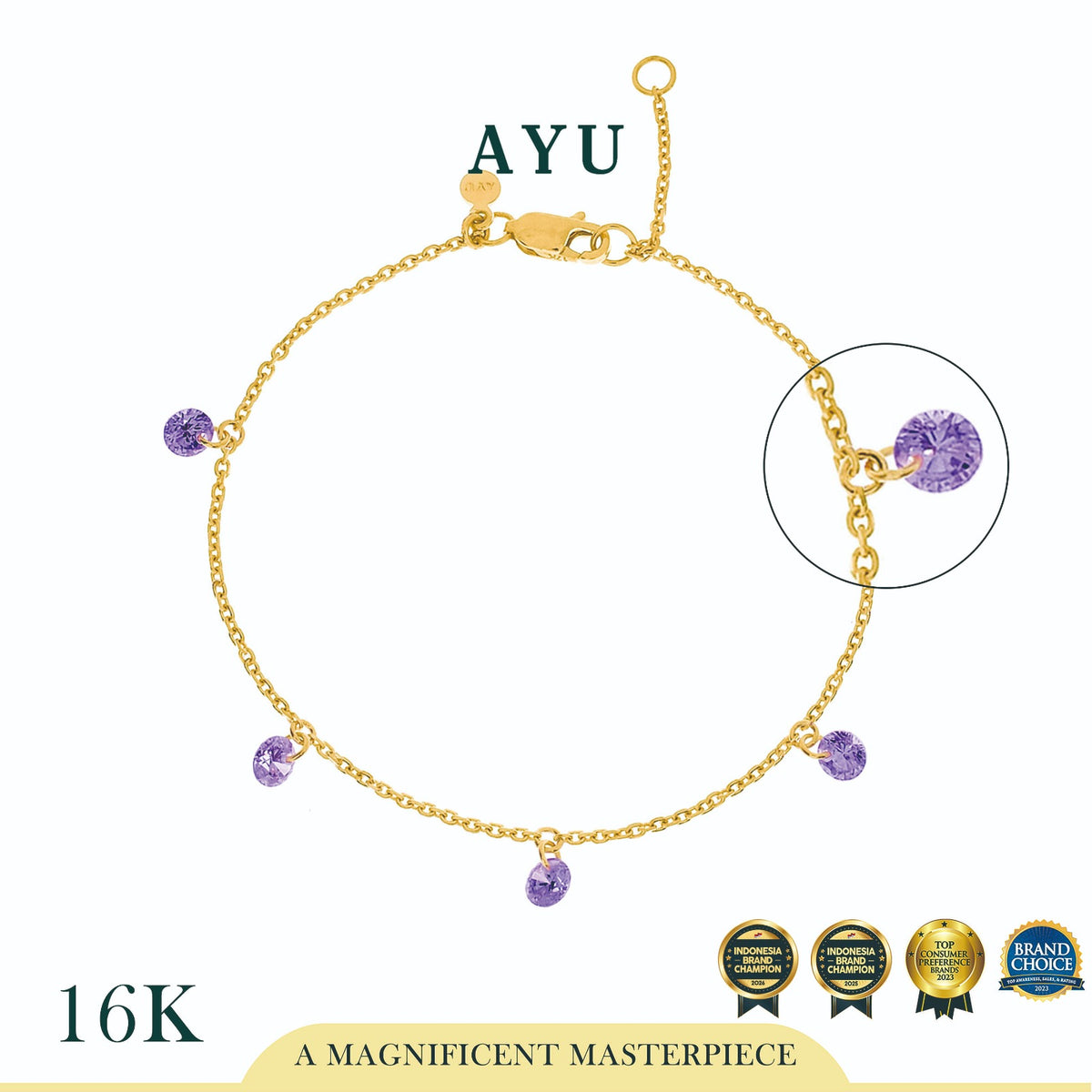AYU Gelang Emas Korea - 5 Candy Pop Chain Bracelet 16K Yellow Gold