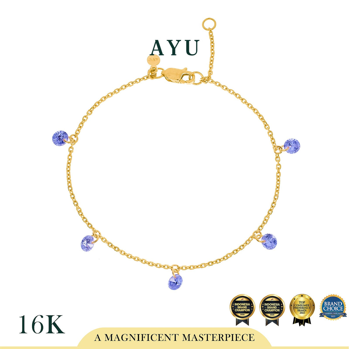 AYU Gelang Emas Korea - 5 Candy Pop Chain Bracelet 16K Yellow Gold
