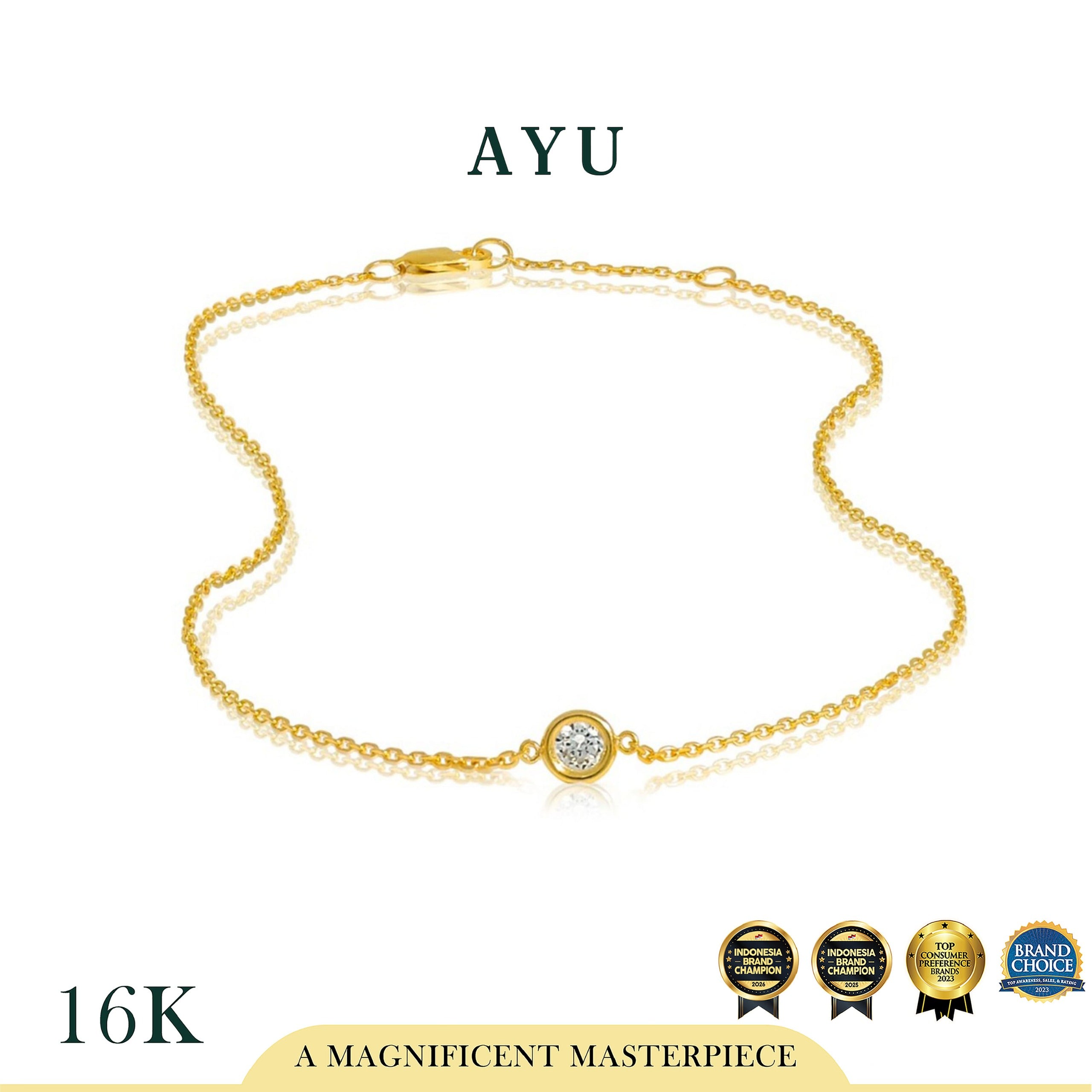 AYU Kalung Emas Korea - Mini Bezel Chain Necklace 16K Yellow Gold