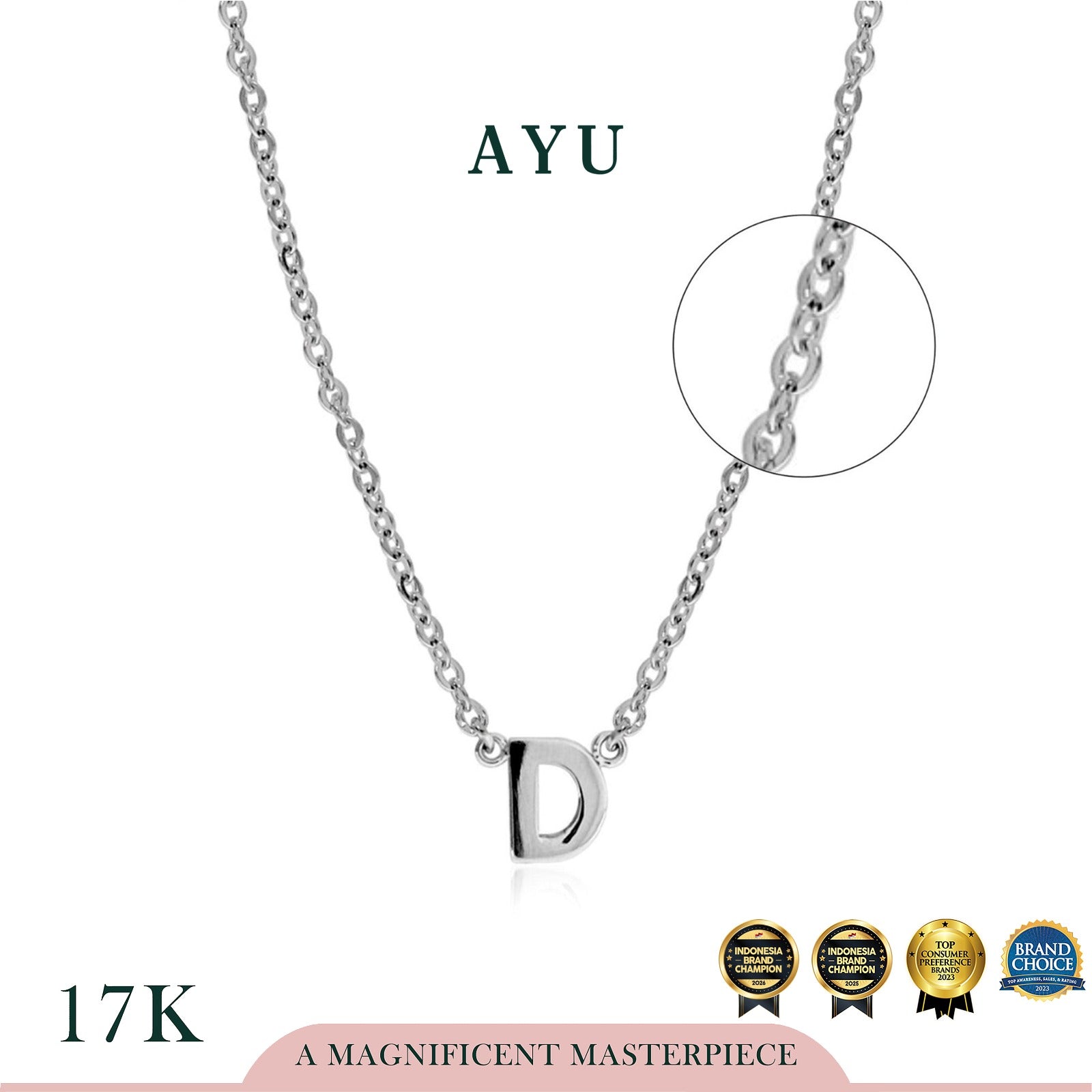 AYU Kalung Emas - Gold Initial Chain Necklace 17k White Gold