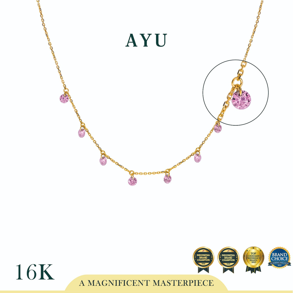 AYU Kalung Emas Korea - 8 Candy Pop Chain Necklace 16K Yellow Gold