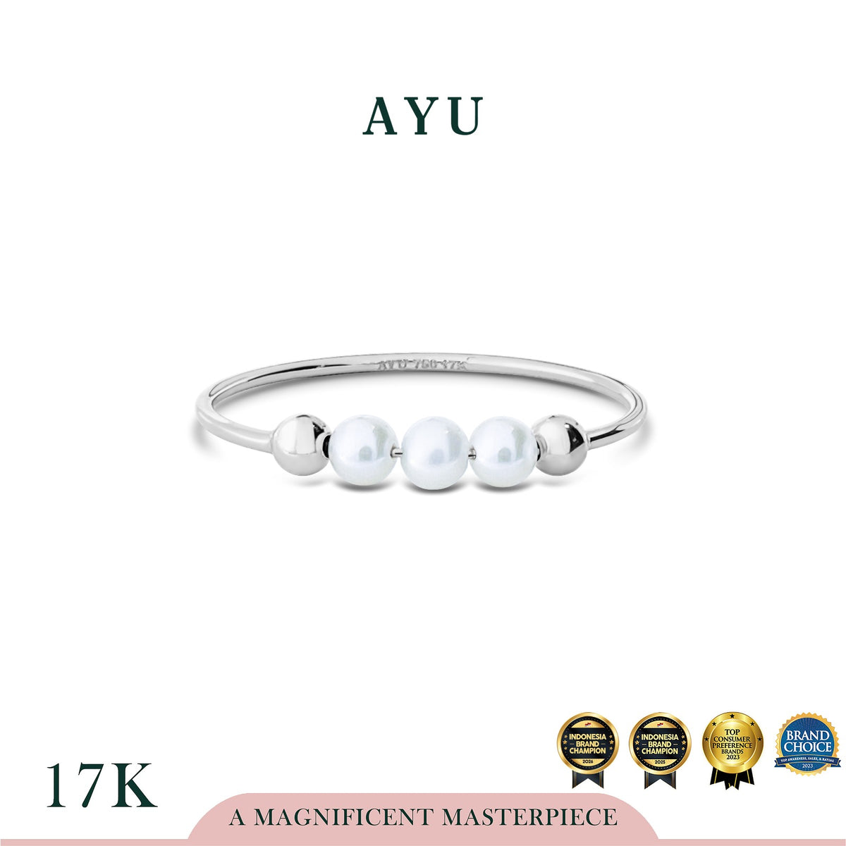 AYU Cincin Emas - Pearls On Benang Ring 17k White Gold