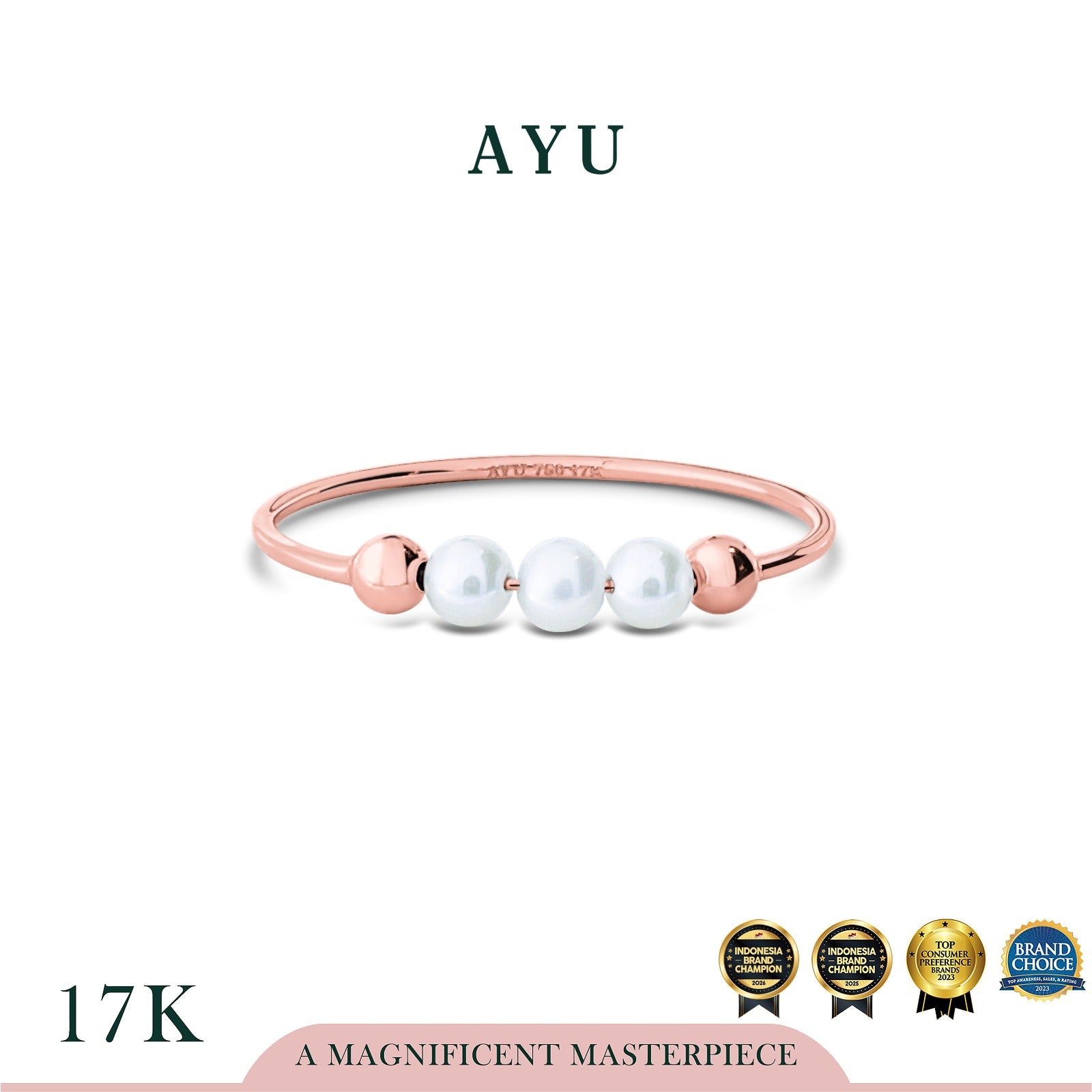 AYU Cincin Emas - Pearls On Benang Ring 17k Rose Gold