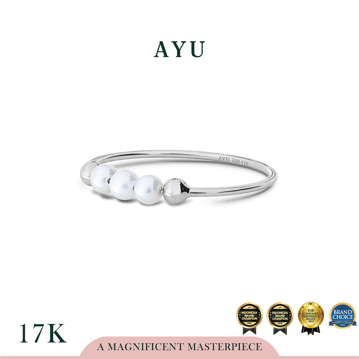 AYU Cincin Emas - Pearls On Benang Ring 17k White Gold