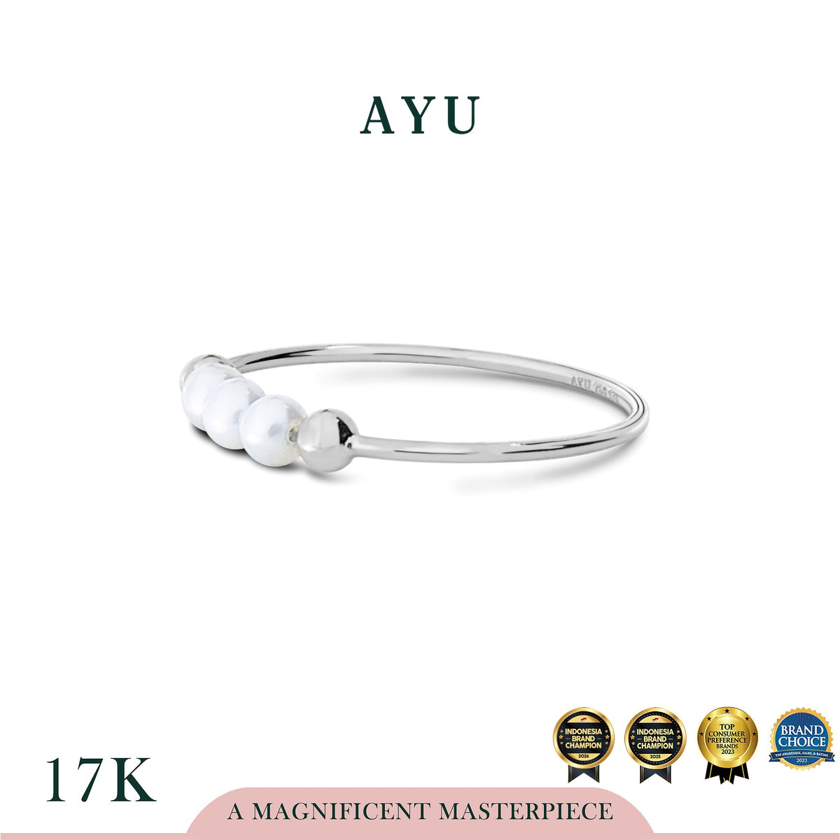 AYU Cincin Emas - Pearls On Benang Ring 17k White Gold