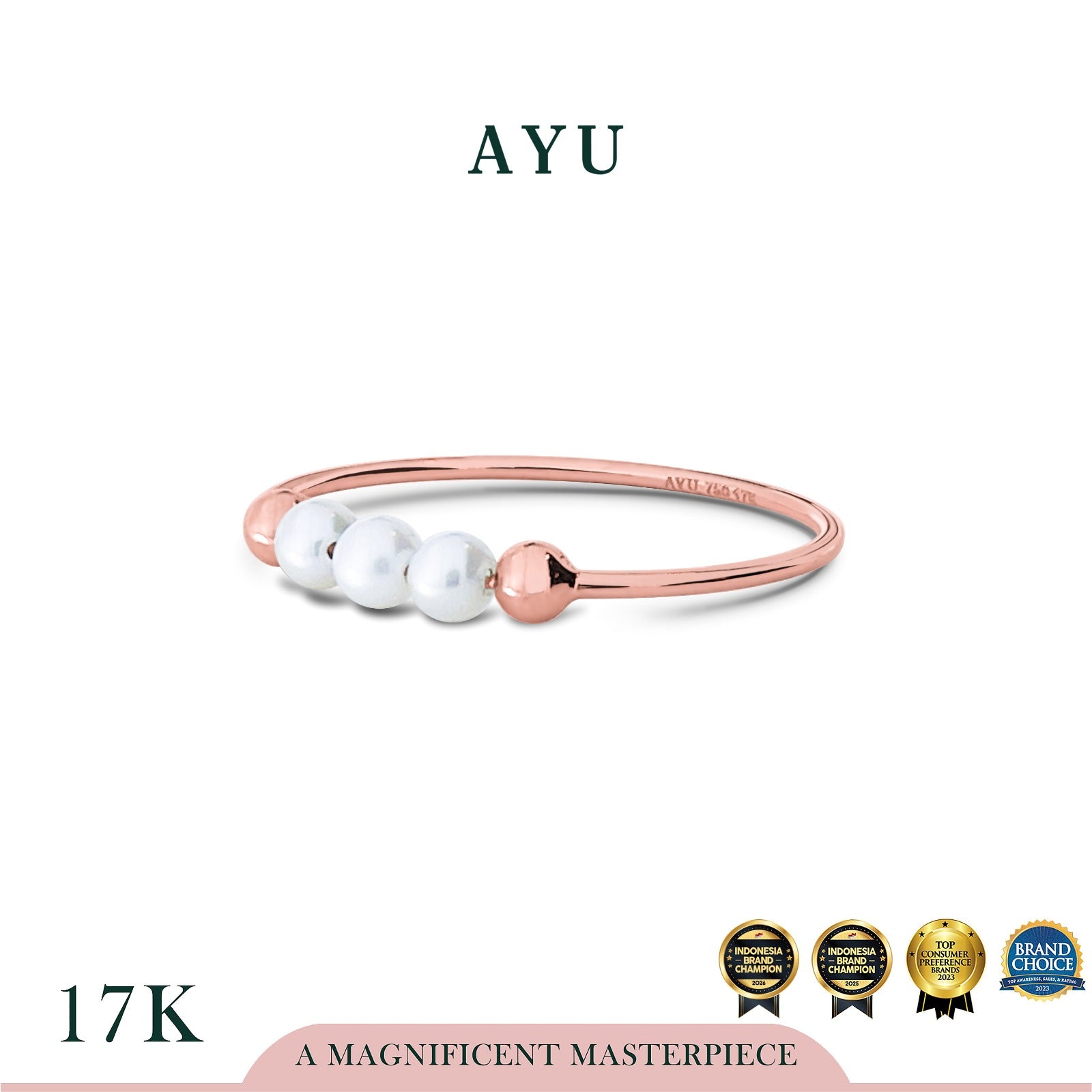 AYU Cincin Emas - Pearls On Benang Ring 17k Rose Gold