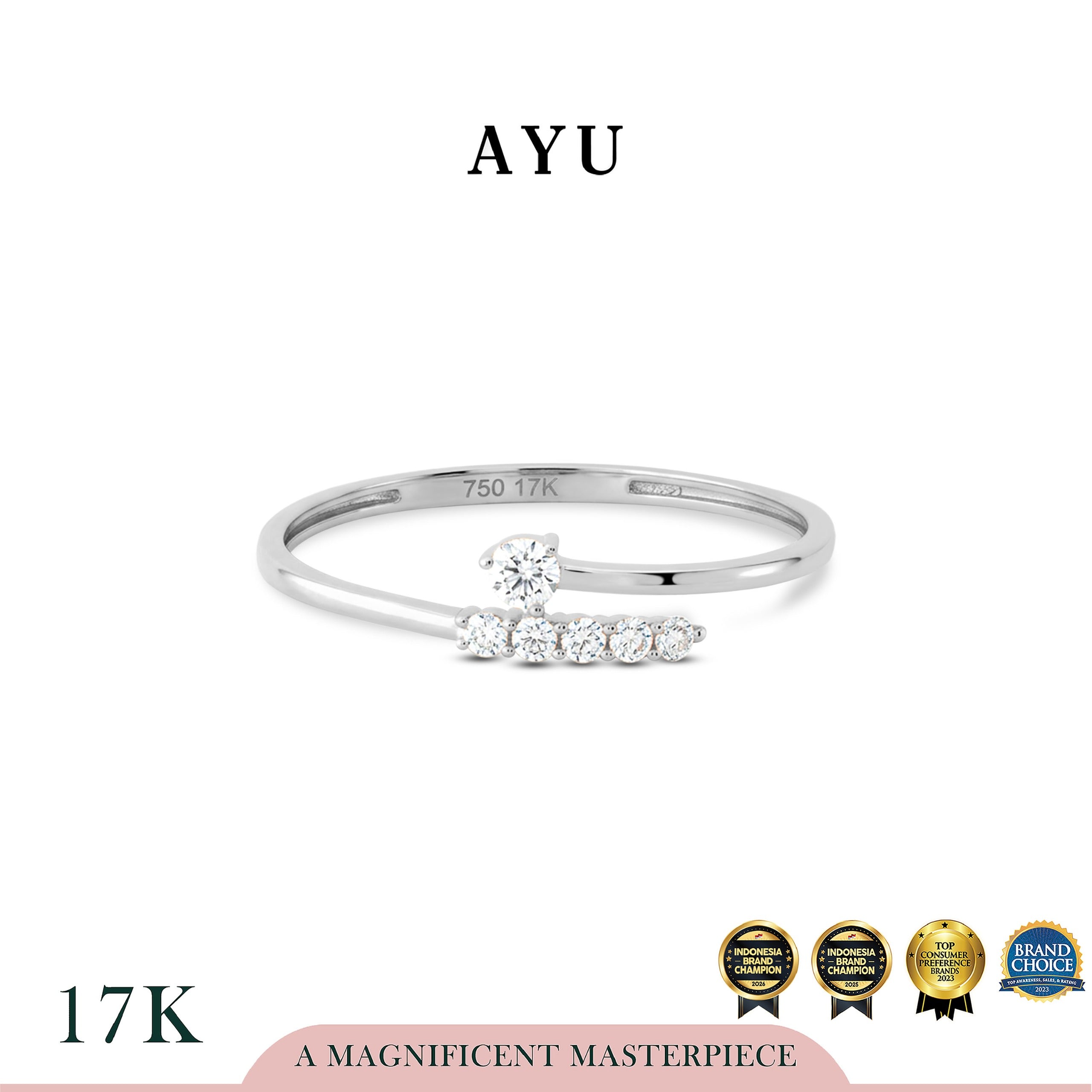 AYU Cincin Emas - Mini Solitaire Twist Ring 17k White Gold