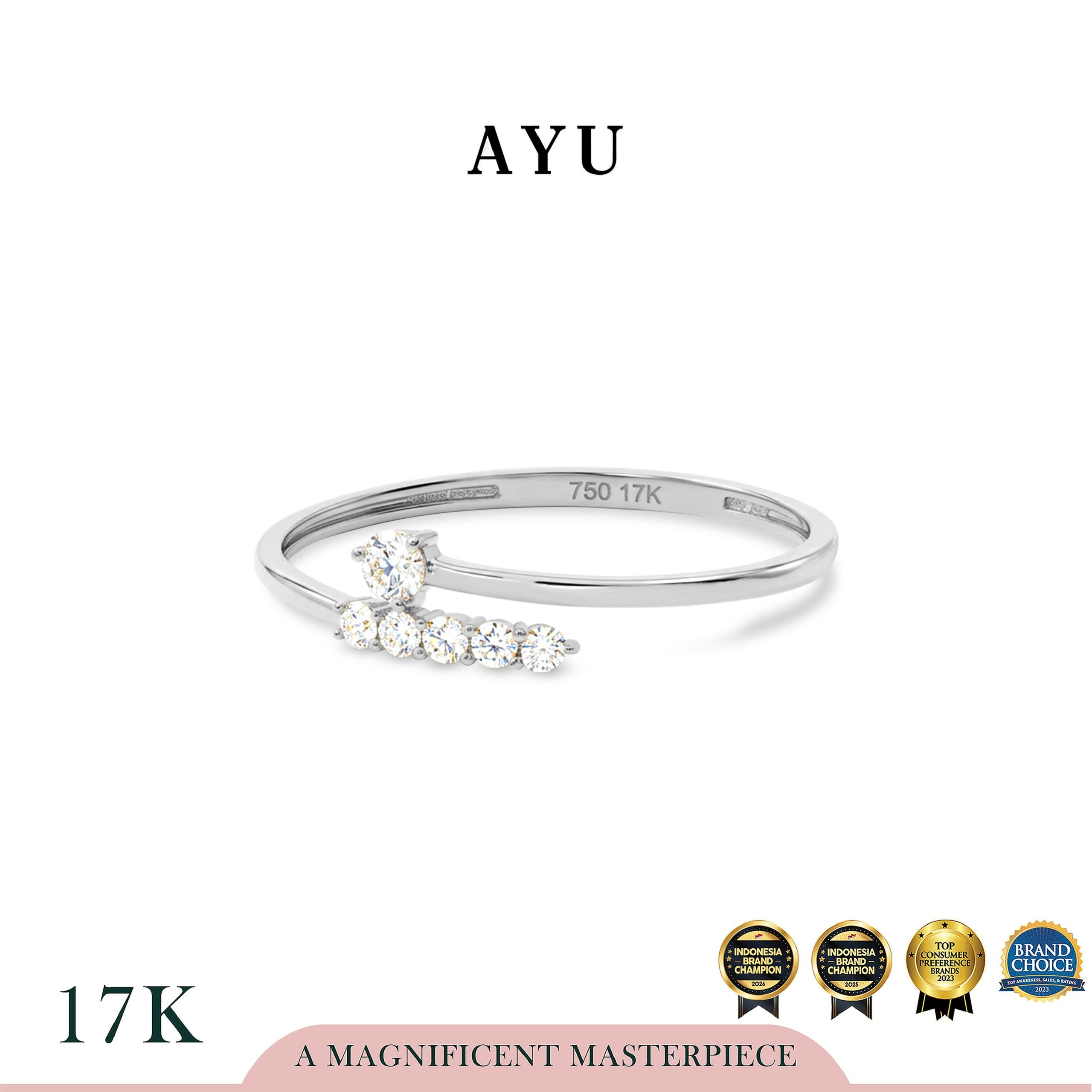 AYU Cincin Emas - Mini Solitaire Twist Ring 17k White Gold