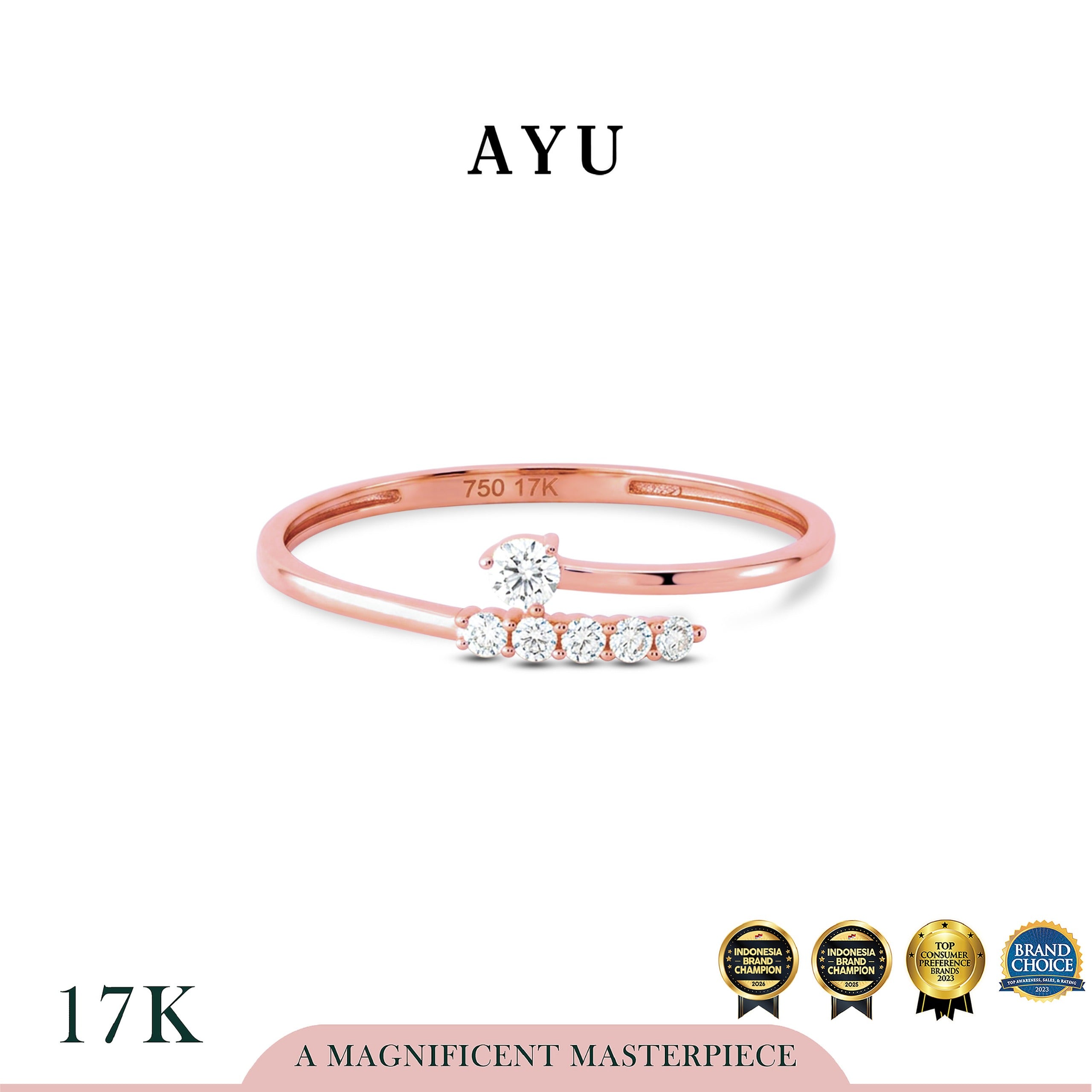 AYU Cincin Emas - Mini Solitaire Twist Ring 17k Rose Gold