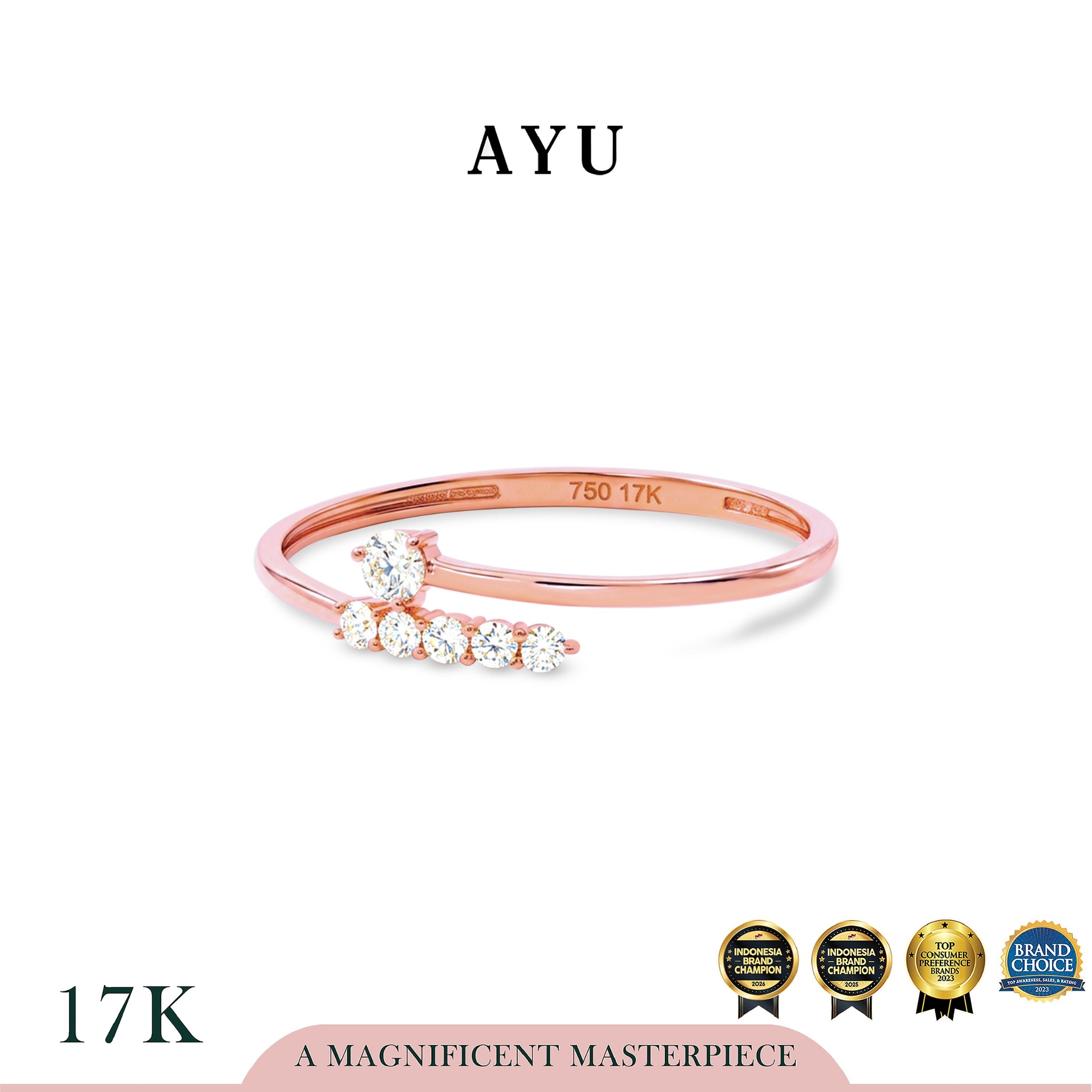 AYU Cincin Emas - Mini Solitaire Twist Ring 17k Rose Gold