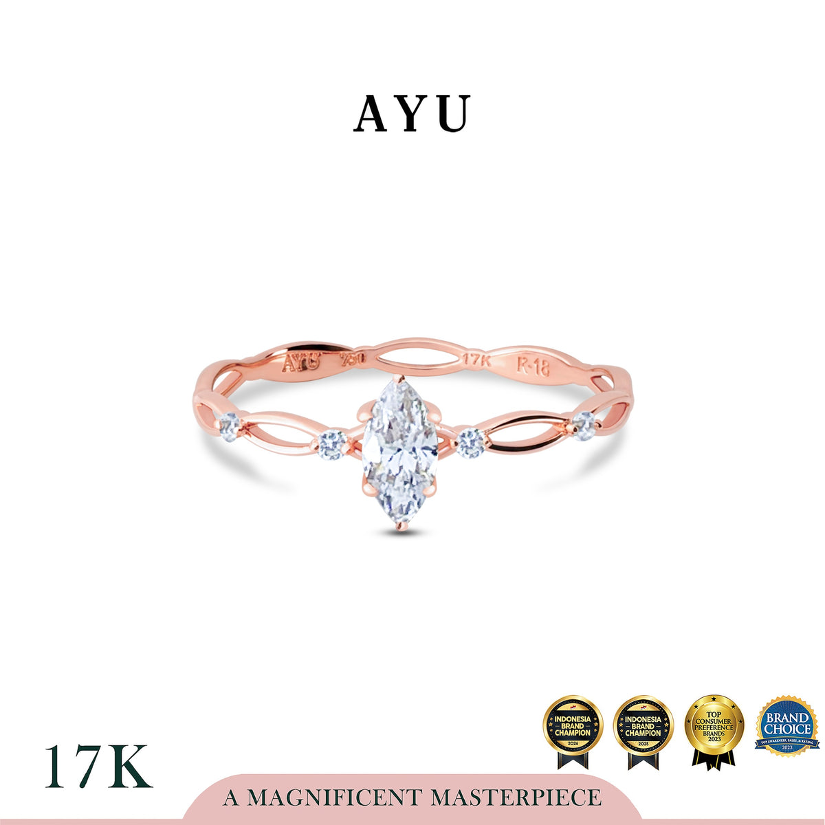 AYU Cincin Emas - Marquise In Twilight Solitaire 17k Rose Gold