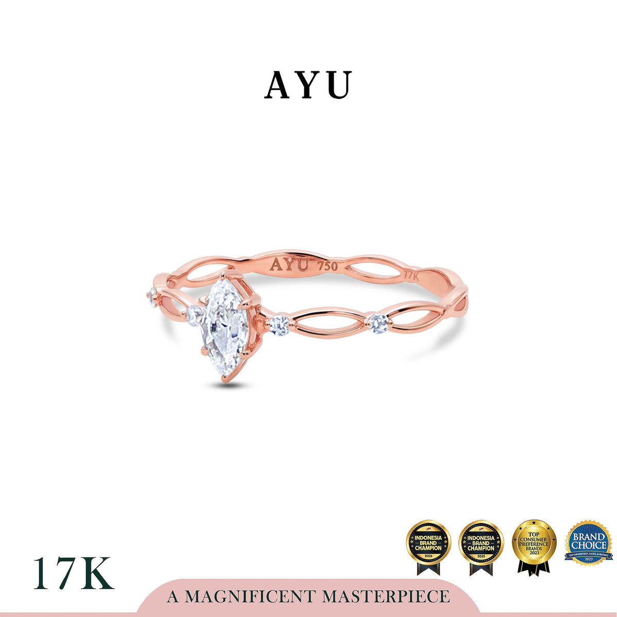 AYU Cincin Emas - Marquise In Twilight Solitaire 17k Rose Gold