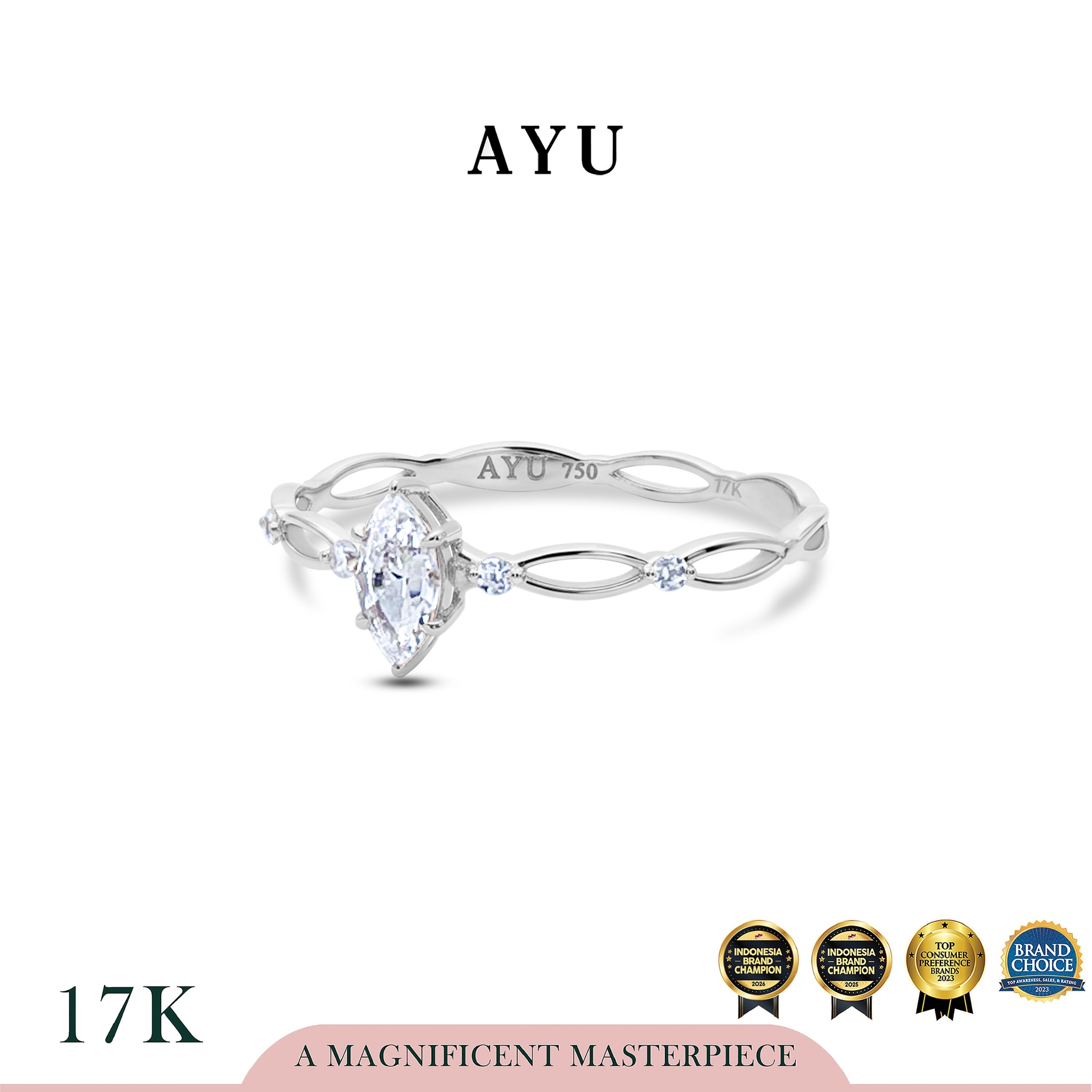 AYU Cincin Emas - Marquise In Twilight Solitaire 17k White Gold