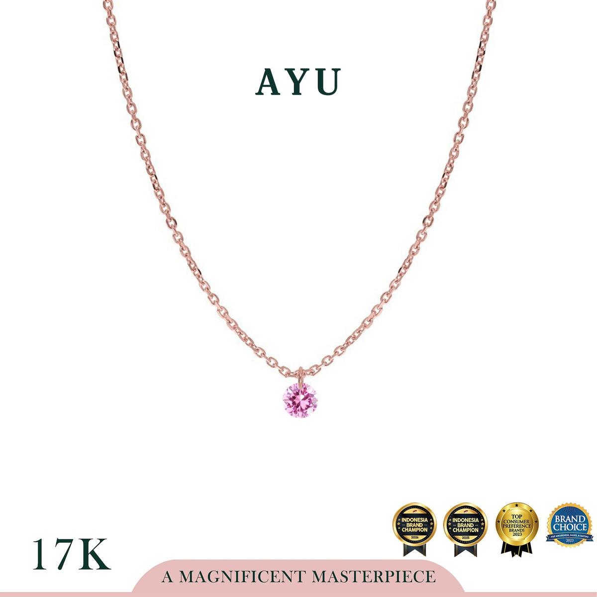 AYU Kalung Emas Korea - Candy Pop Chain Necklace 17K Rose Gold