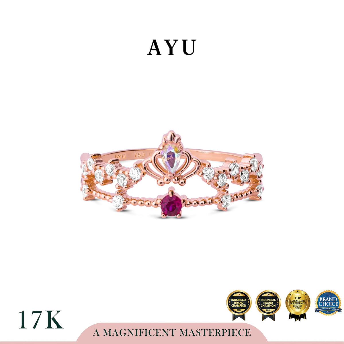 AYU Cincin Emas - Magical Enchanted Crown Ring 17k Rose Gold