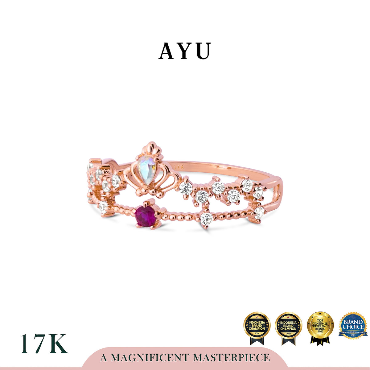 AYU Cincin Emas - Magical Enchanted Crown Ring 17k Rose Gold
