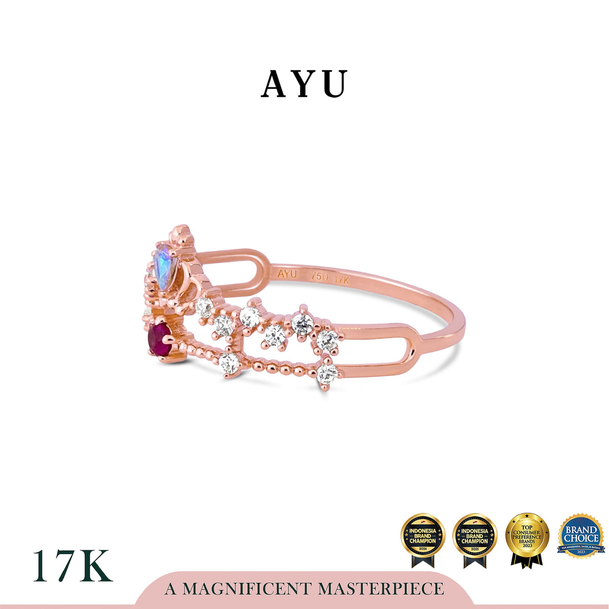 AYU Cincin Emas - Magical Enchanted Crown Ring 17k Rose Gold