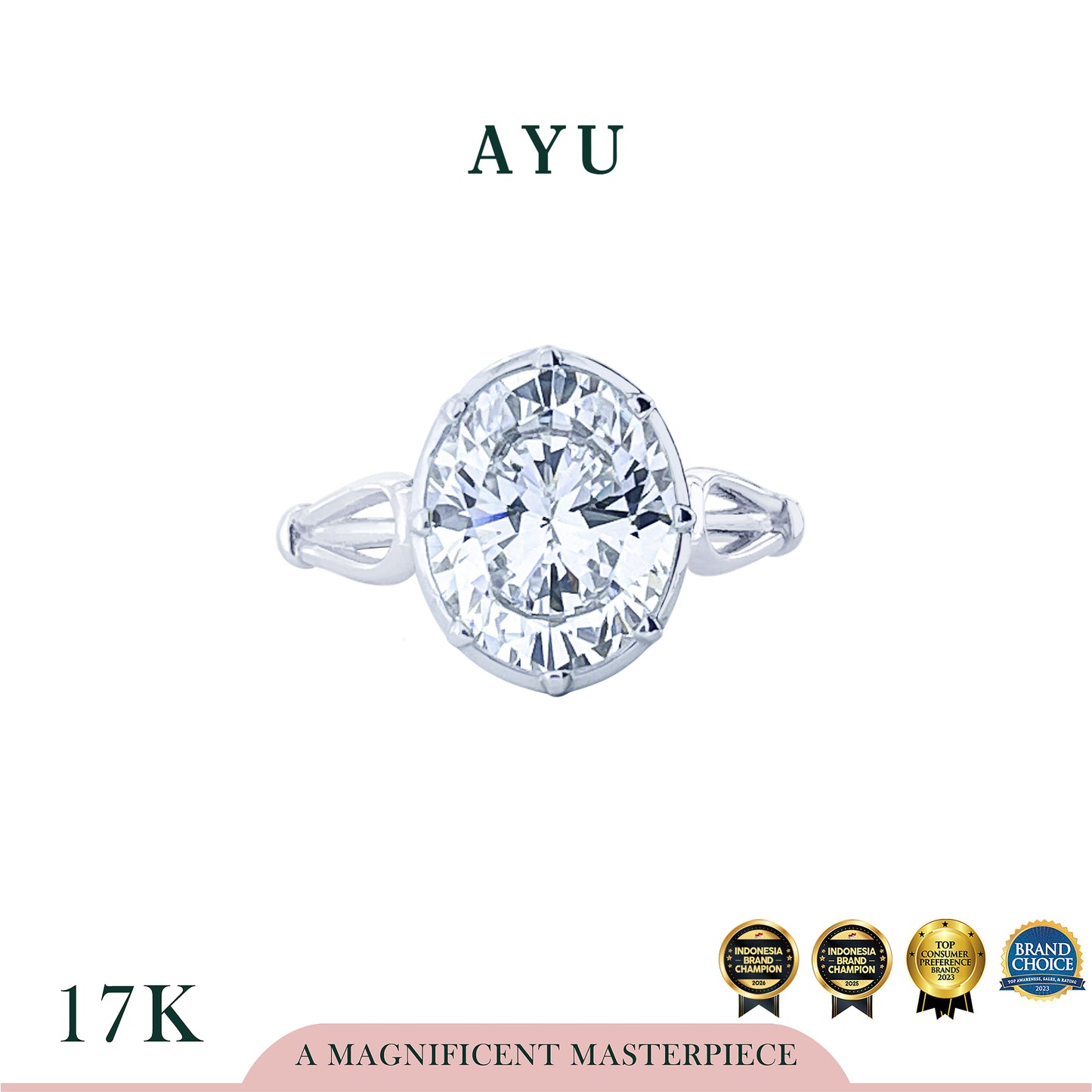 The AYU Georgian Setting In Oval Solitaire 17k White Gold