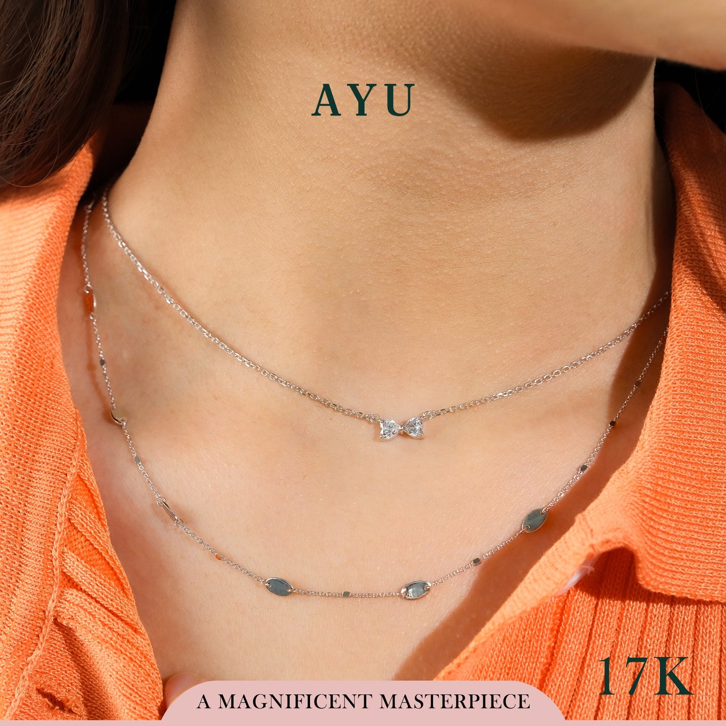 AYU Gold Oval With Bling Beads Chain Necklace 17k Rose Gold