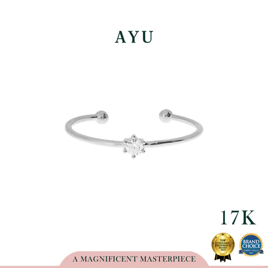 AYU Cincin Emas - Mini Solitaire Open Ring 17K White Gold