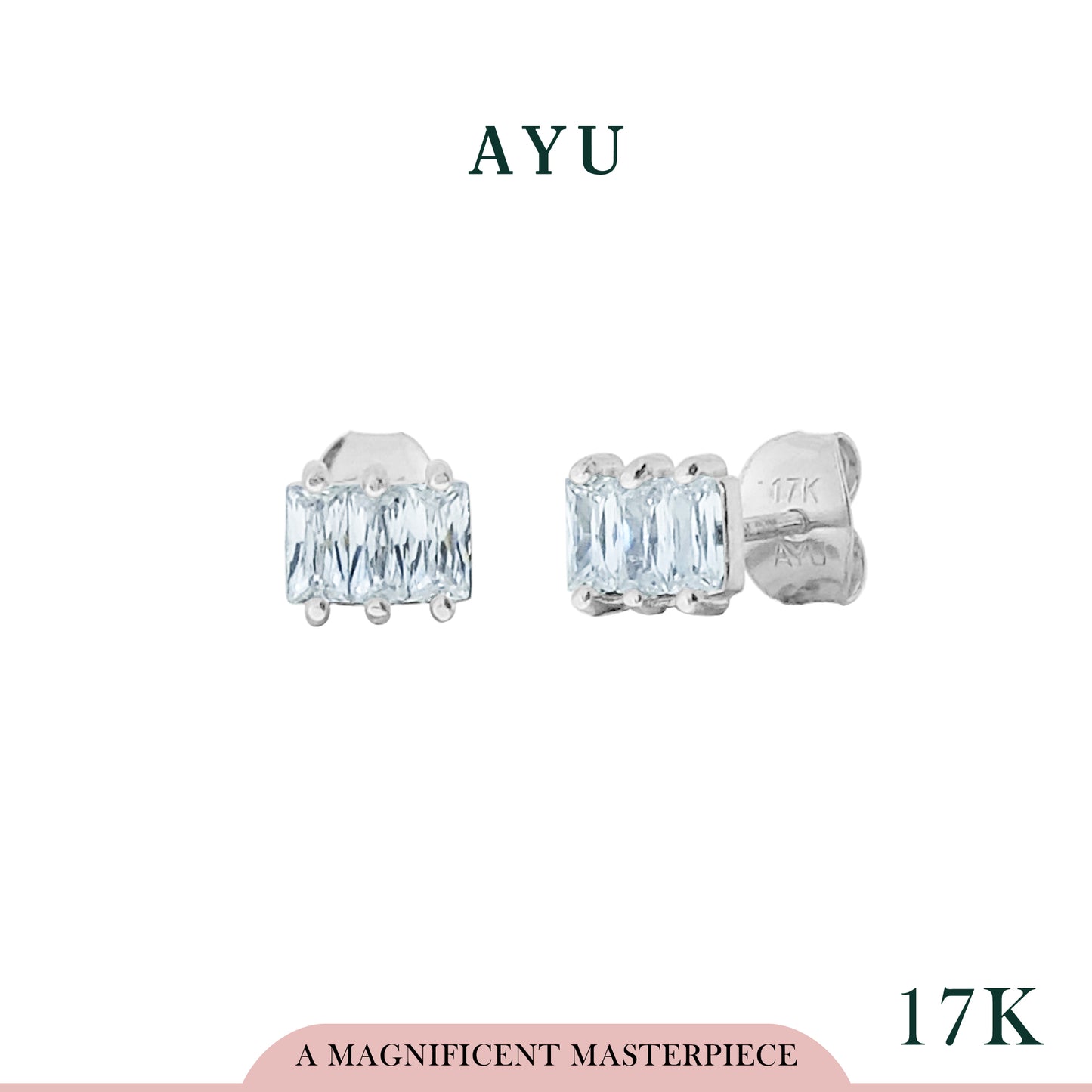 AYU Anting Emas - 3 Baguette Studs 17k White Gold