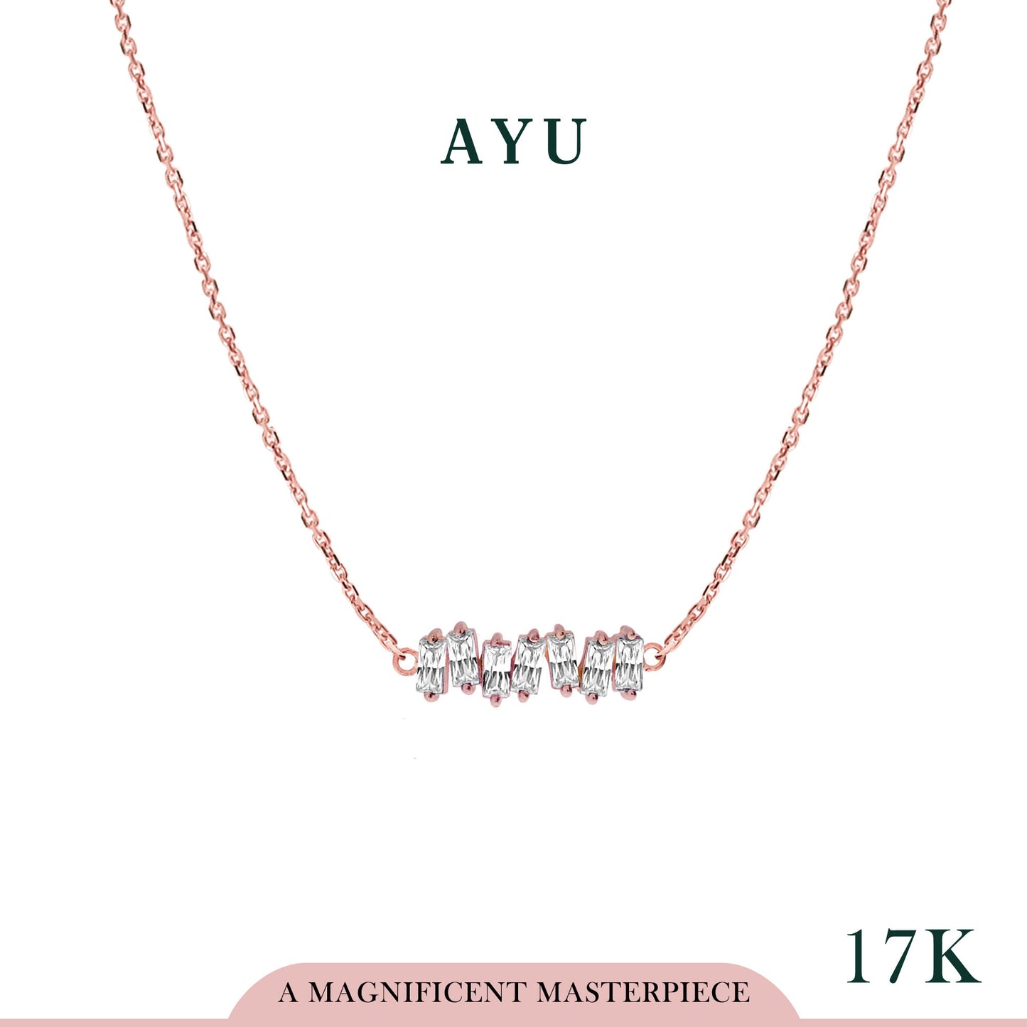 AYU 7 Zigzag Baguette Necklace 17k Rose Gold