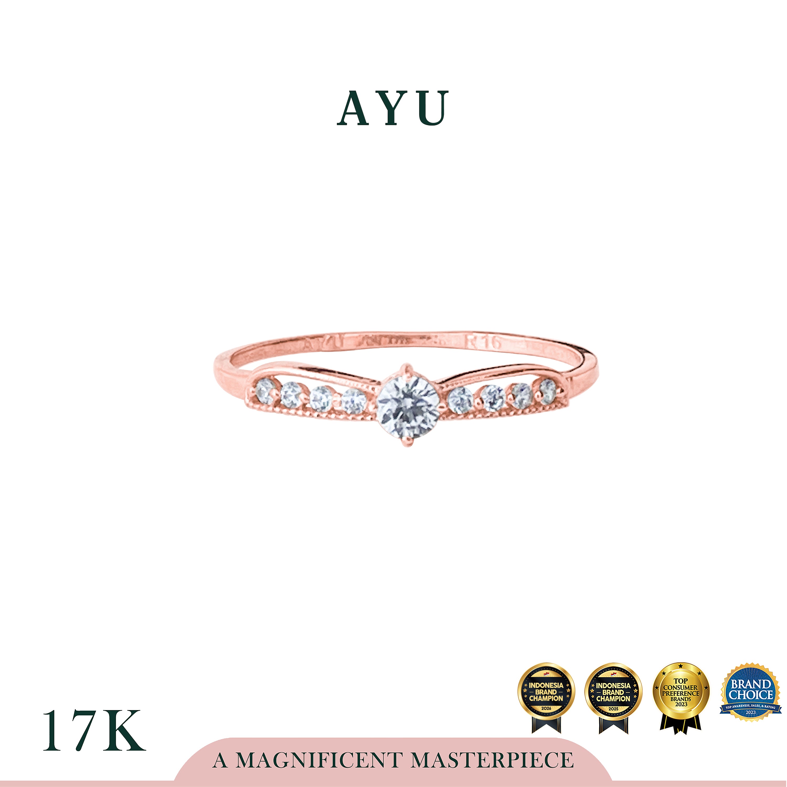 AYU Cincin Emas - Charming Filligri Solitaire Ring 17k Rose Gold