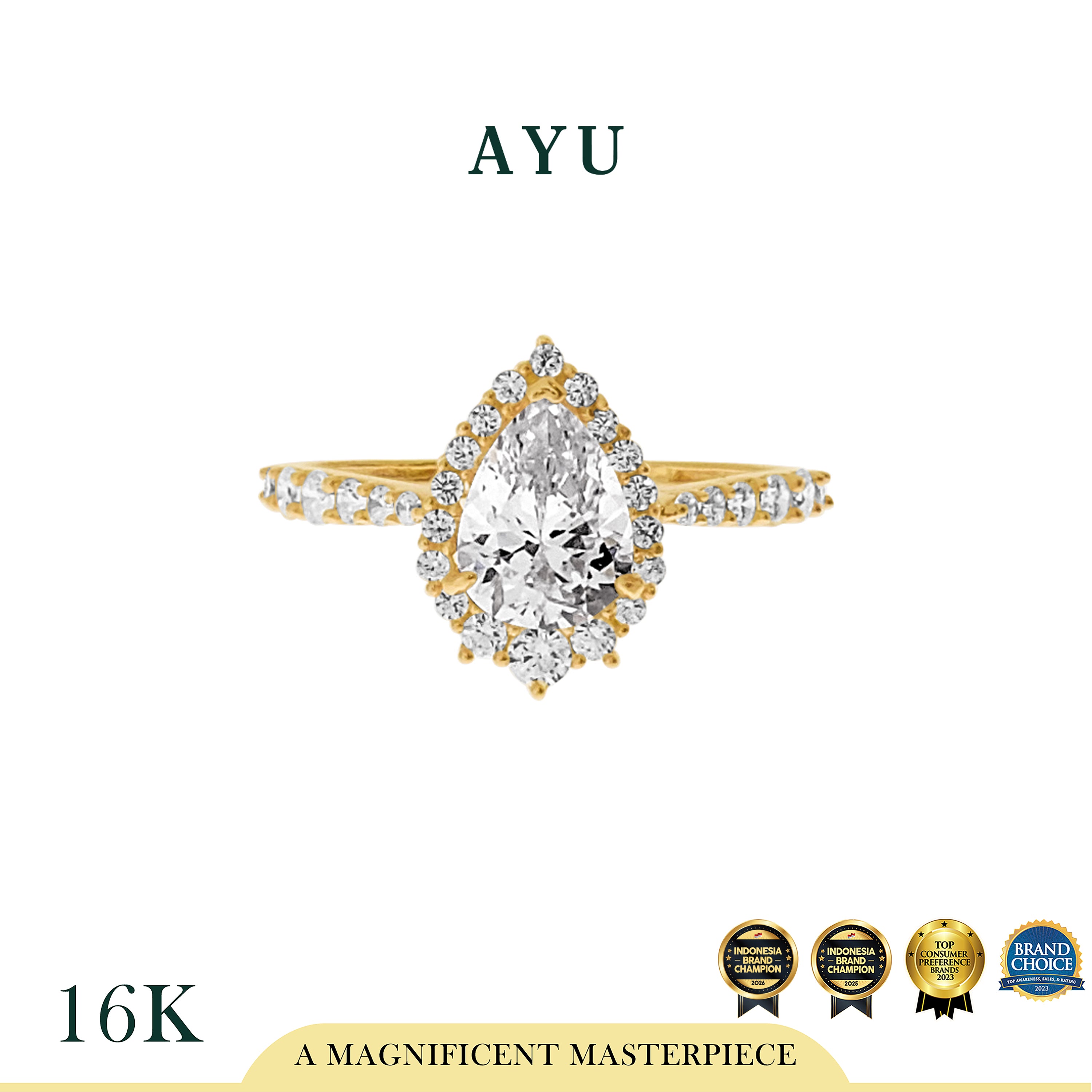 AYU Cincin Emas - Teardrop Grecian Solitaire 16k Yellow Gold