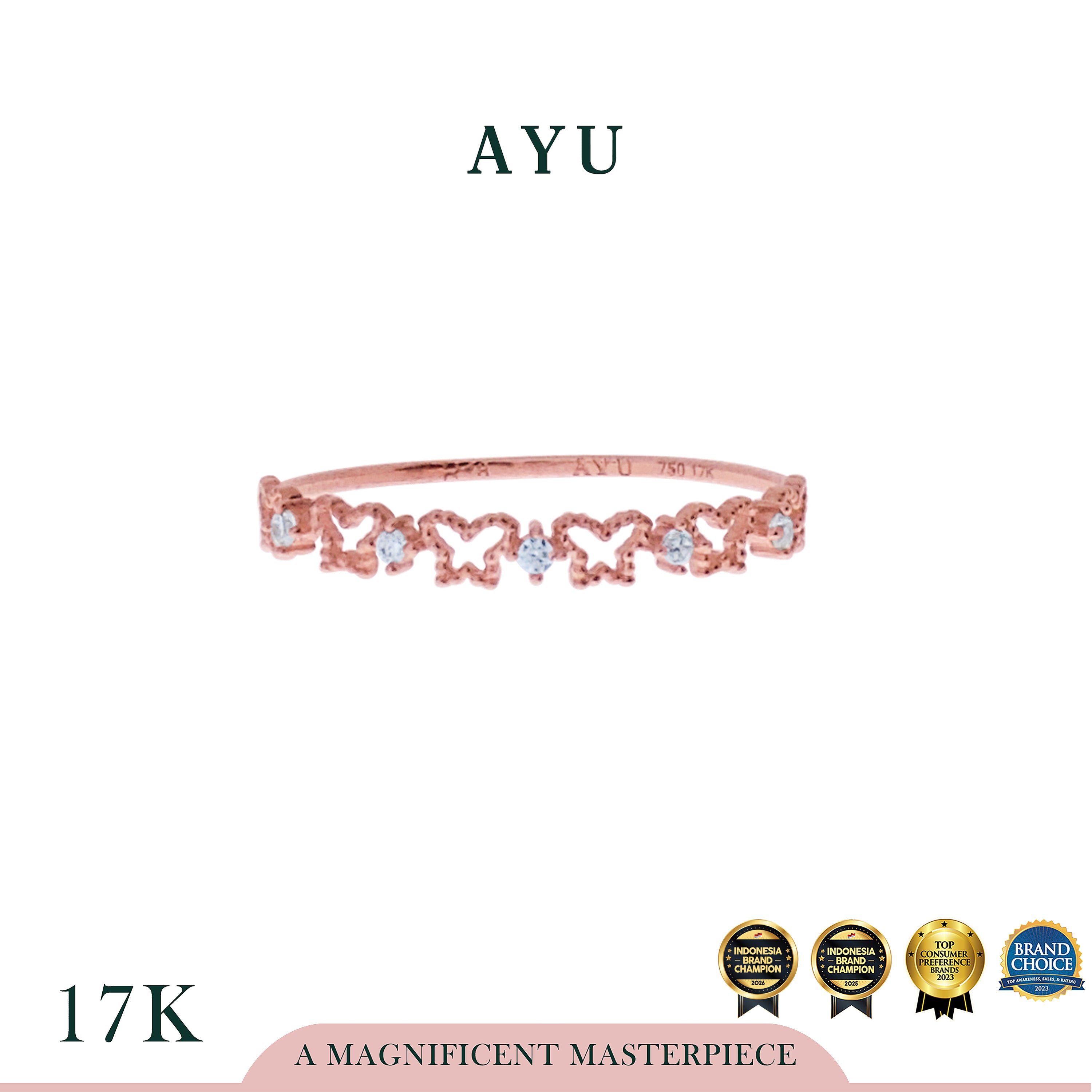 AYU Cincin Emas-Twinkling Mini Butterflies Ring 17K Rose Gold
