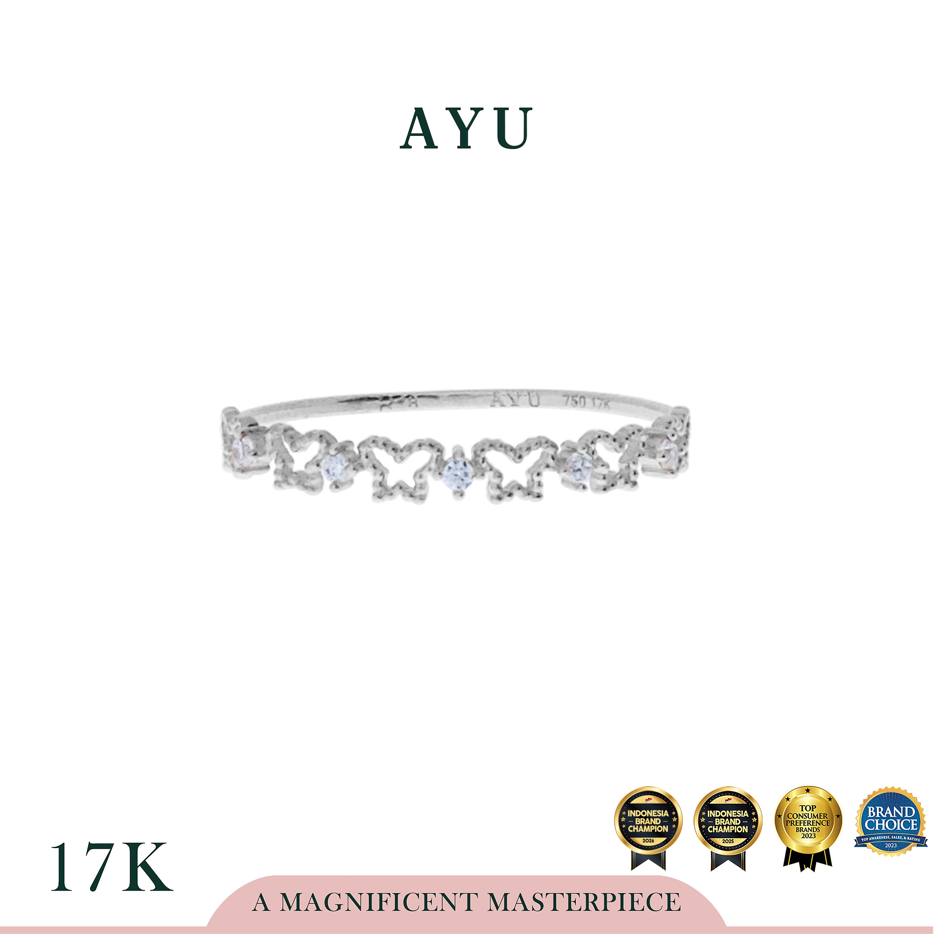 AYU Cincin Emas - Twinkling Mini Butterflies Ring 17K White Gold