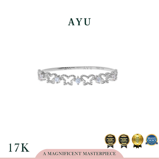 AYU Cincin Emas - Twinkling Mini Butterflies Ring 17K White Gold