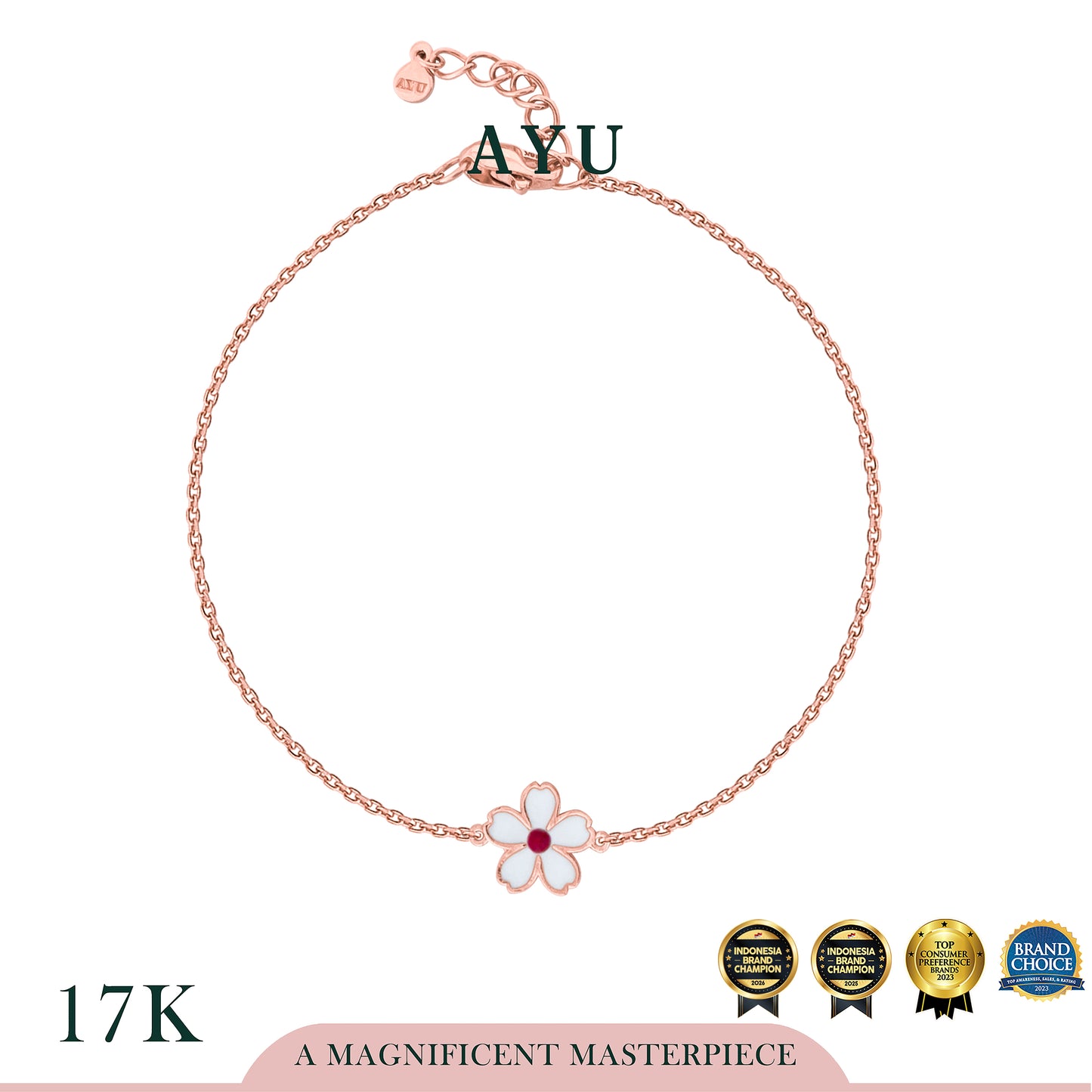 AYU Gelang Emas - Kawaii Sakura Chain Bracelet 17k Rose Gold