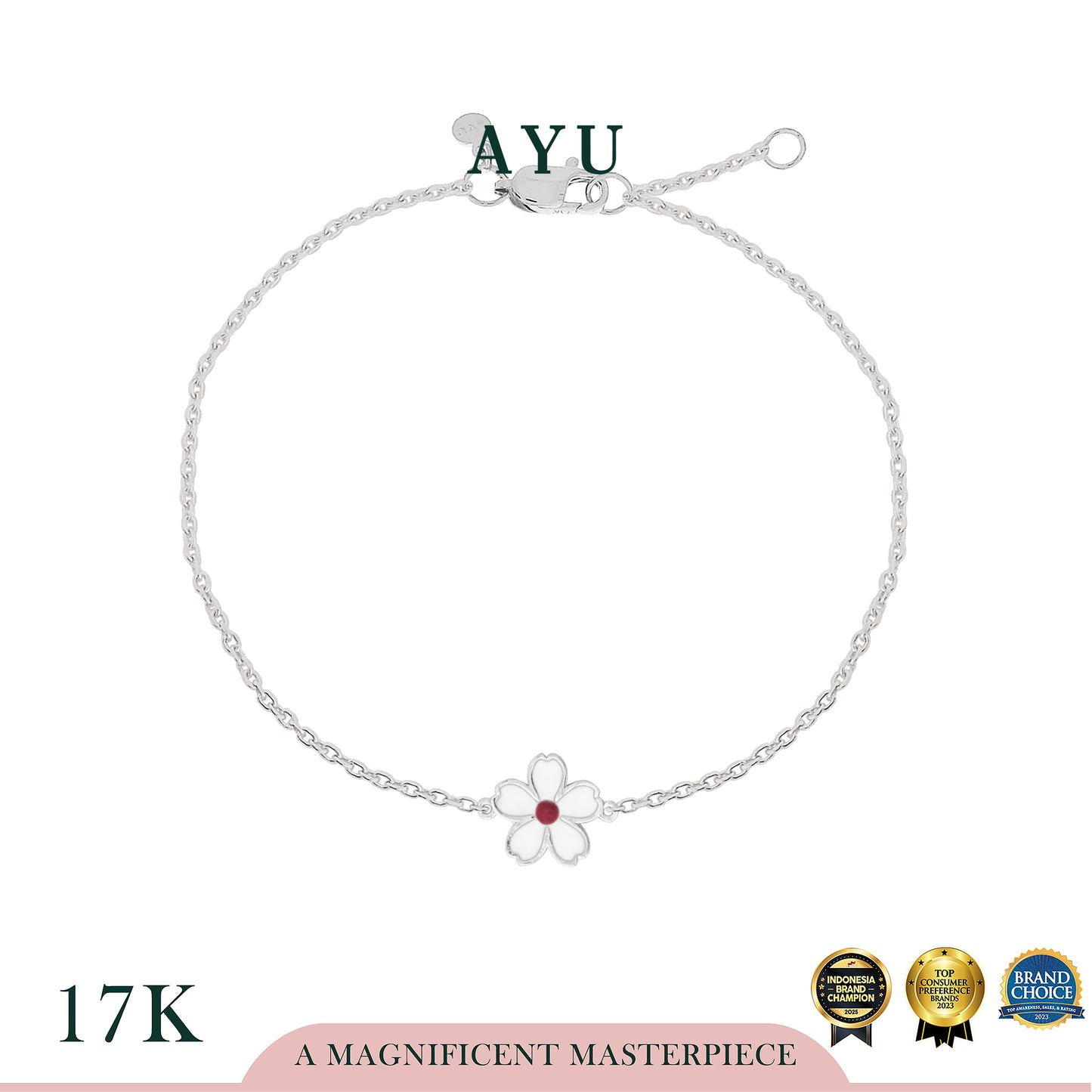 AYU Gelang Emas - Kawaii Sakura Chain Bracelet 17k White Gold
