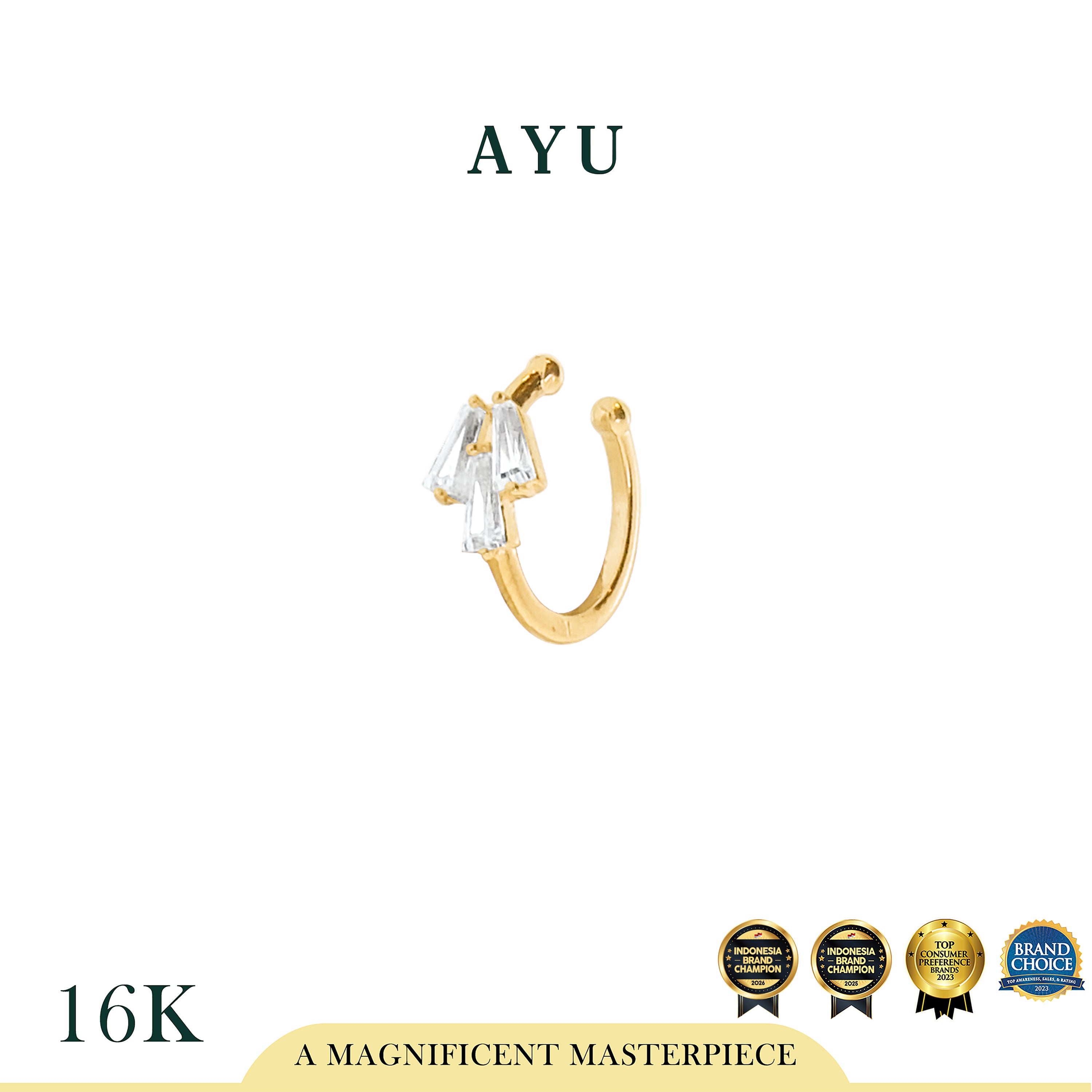 AYU Anting Emas - 3 Baguette Earcuff 16k Yellow Gold
