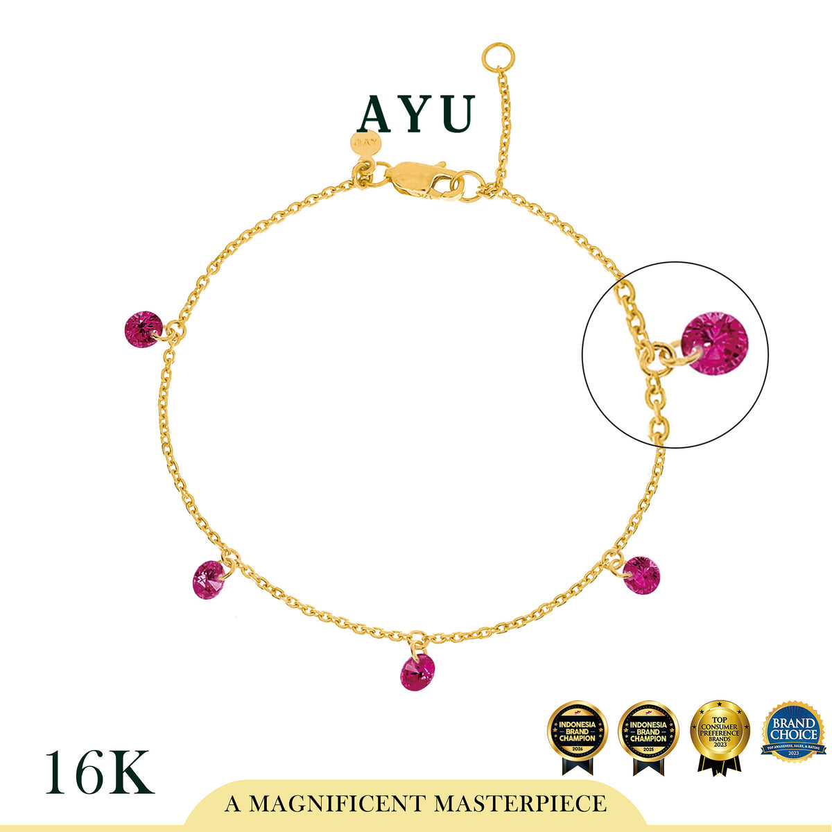 AYU Gelang Emas Korea - 5 Candy Pop Chain Bracelet 16K Yellow Gold