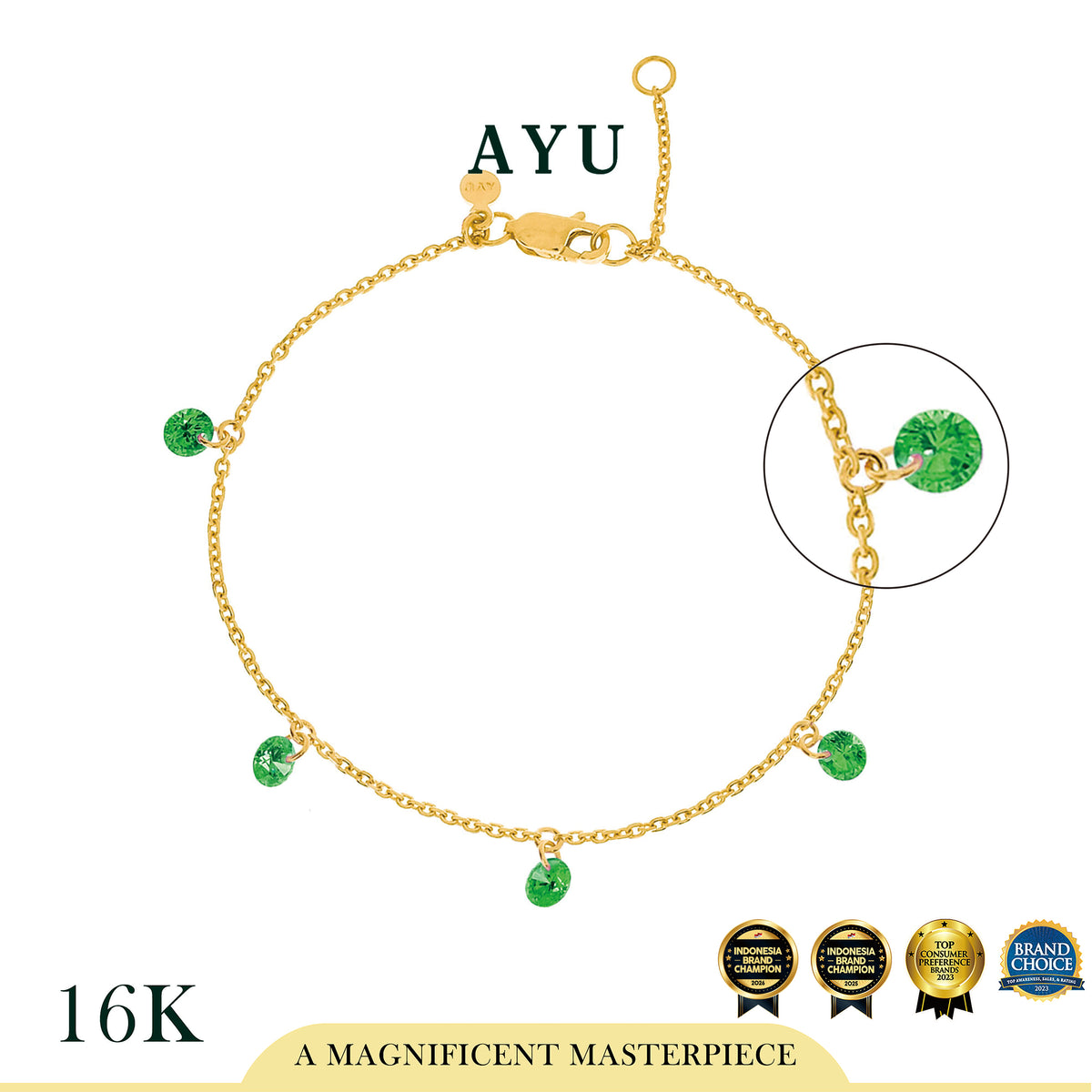 AYU Gelang Emas Korea - 5 Candy Pop Chain Bracelet 16K Yellow Gold