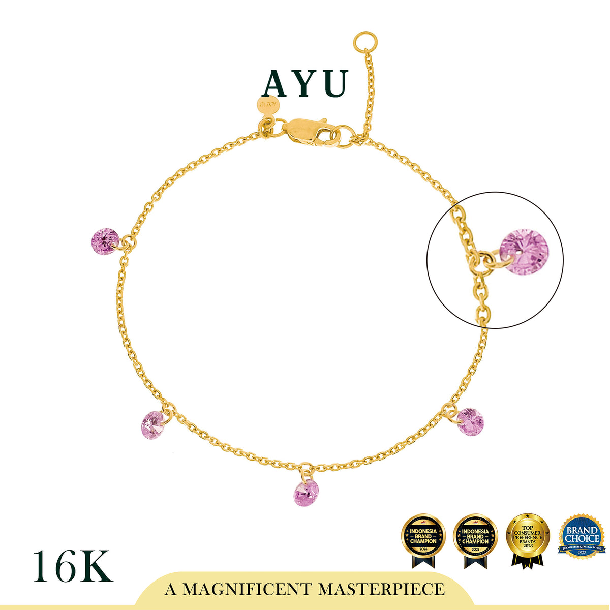 AYU Gelang Emas Korea - 5 Candy Pop Chain Bracelet 16K Yellow Gold