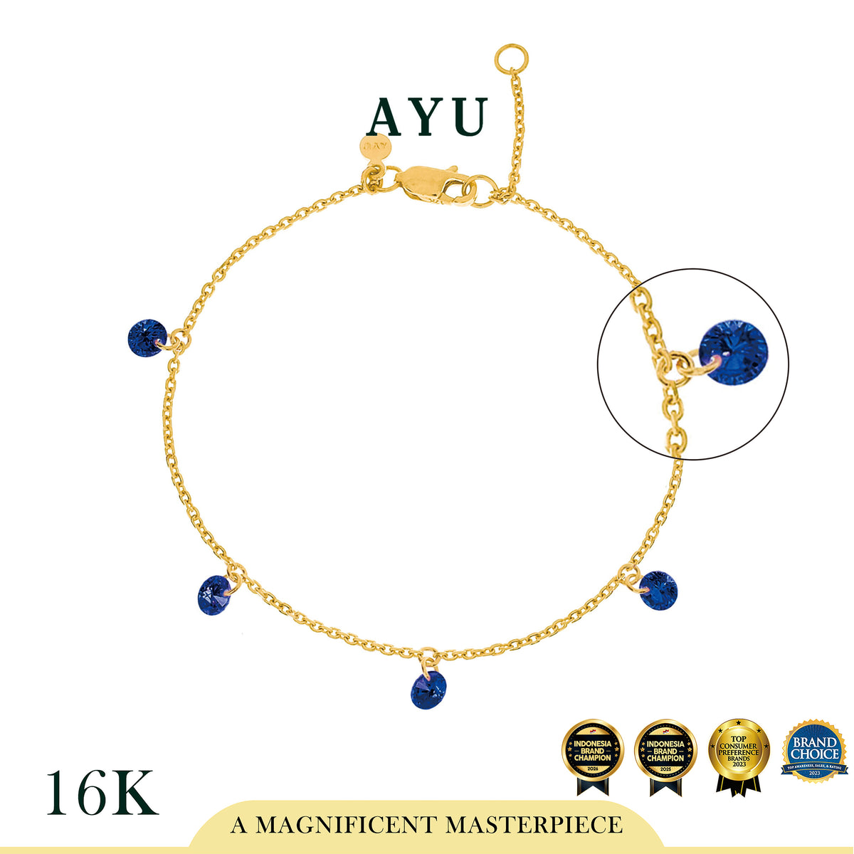 AYU Gelang Emas Korea - 5 Candy Pop Chain Bracelet 16K Yellow Gold