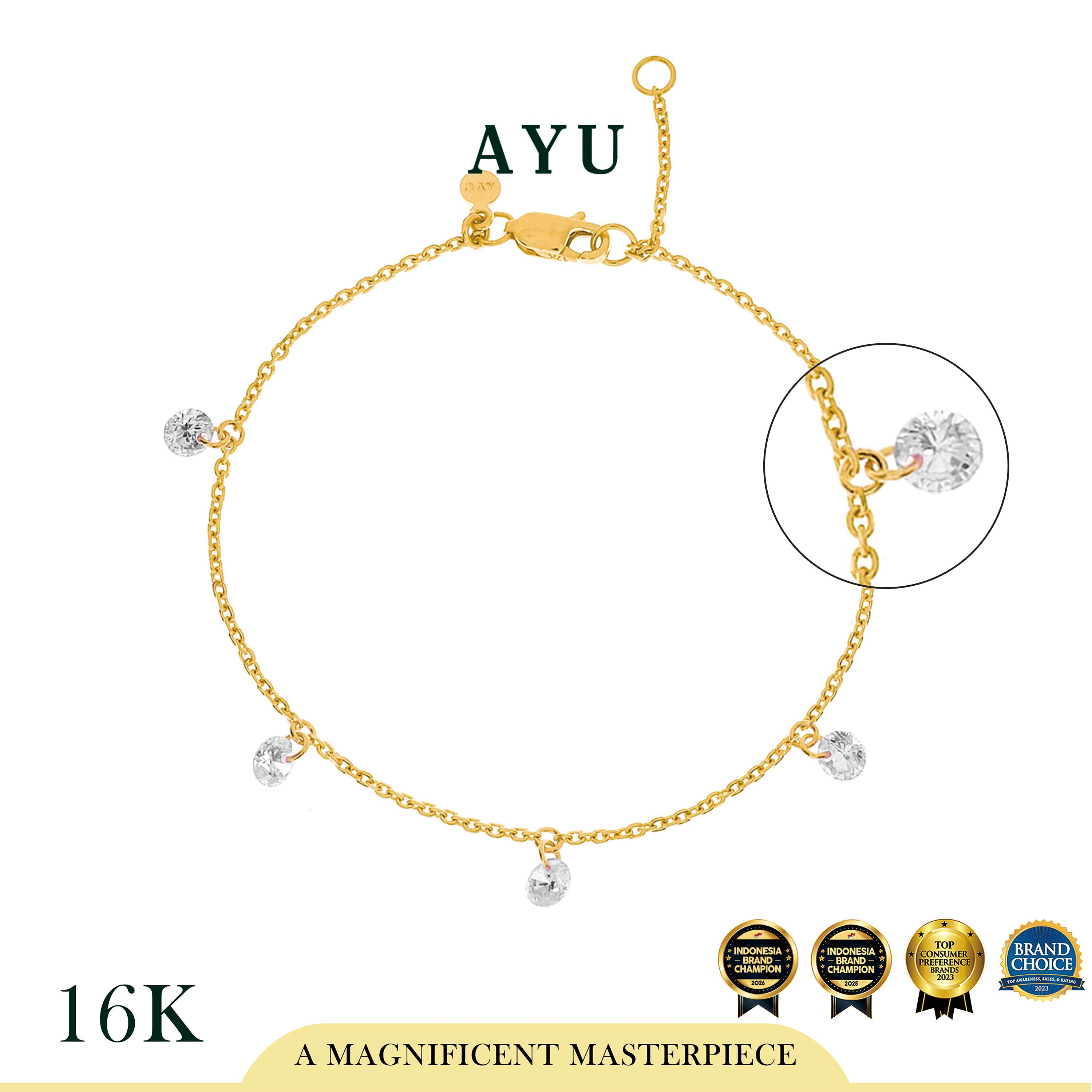 AYU Gelang Emas Korea - 5 Candy Pop Chain Bracelet 16K Yellow Gold
