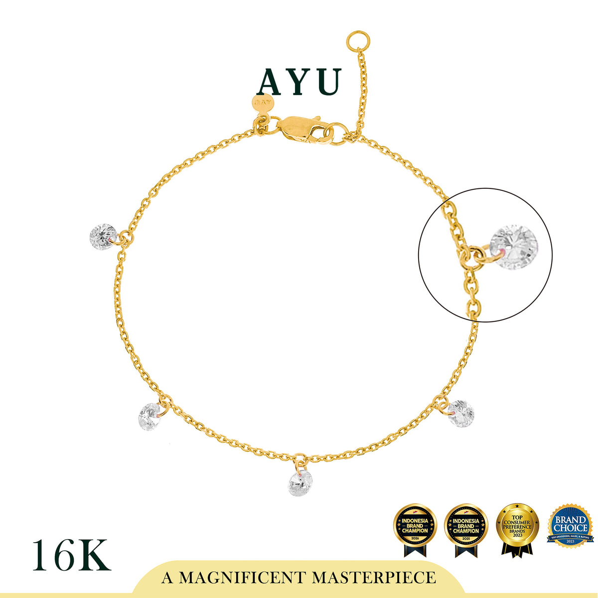 AYU Gelang Emas Korea - 5 Candy Pop Chain Bracelet 16K Yellow Gold