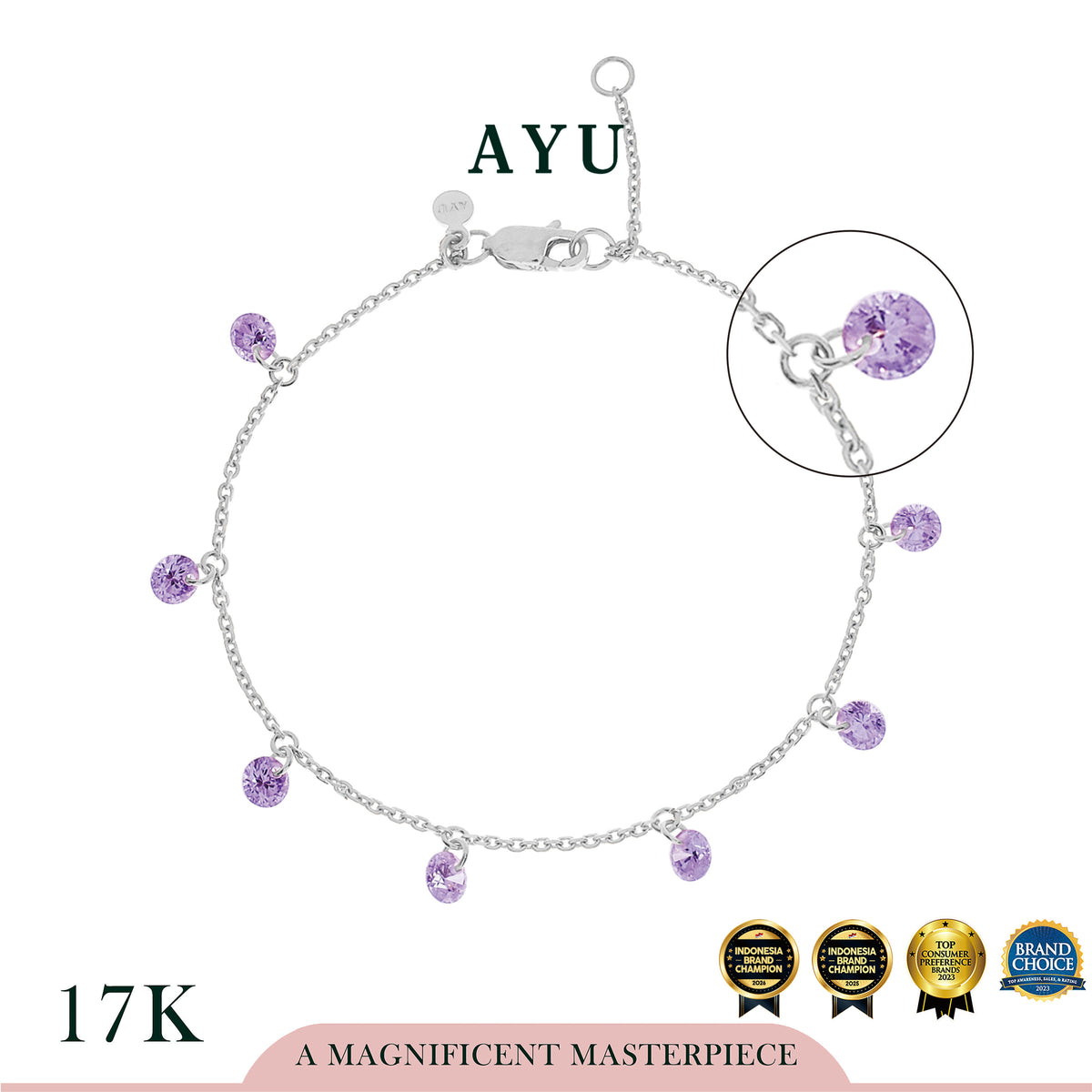 AYU Gelang Emas Korea - 8 Candy Pop Chain Bracelet 17k White Gold