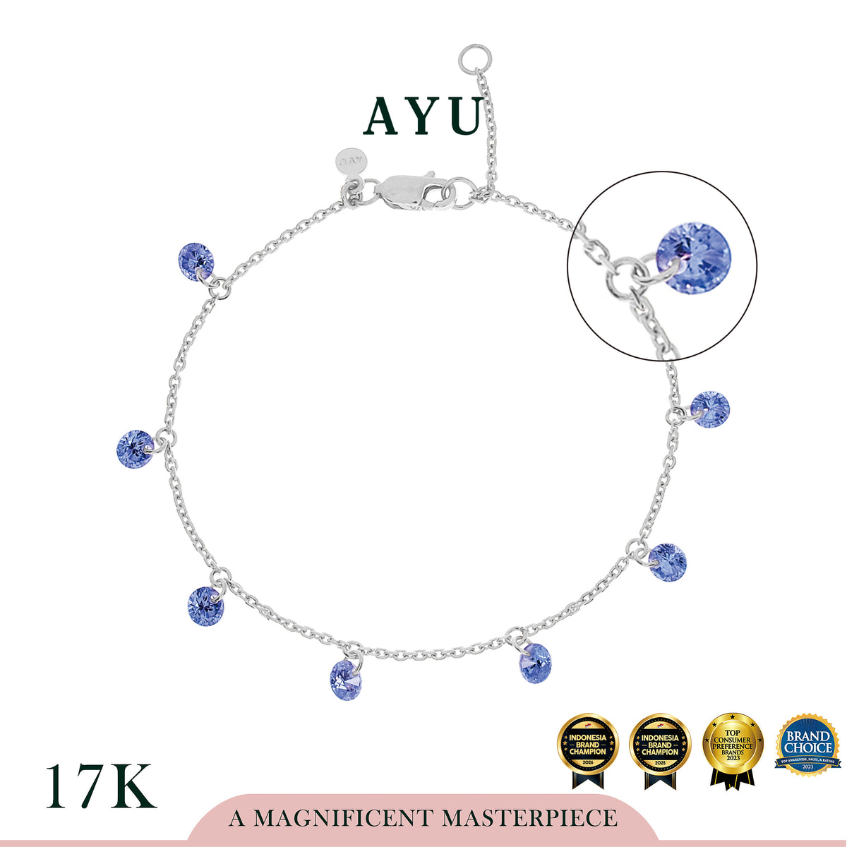 AYU Gelang Emas Korea - 8 Candy Pop Chain Bracelet 17k White Gold