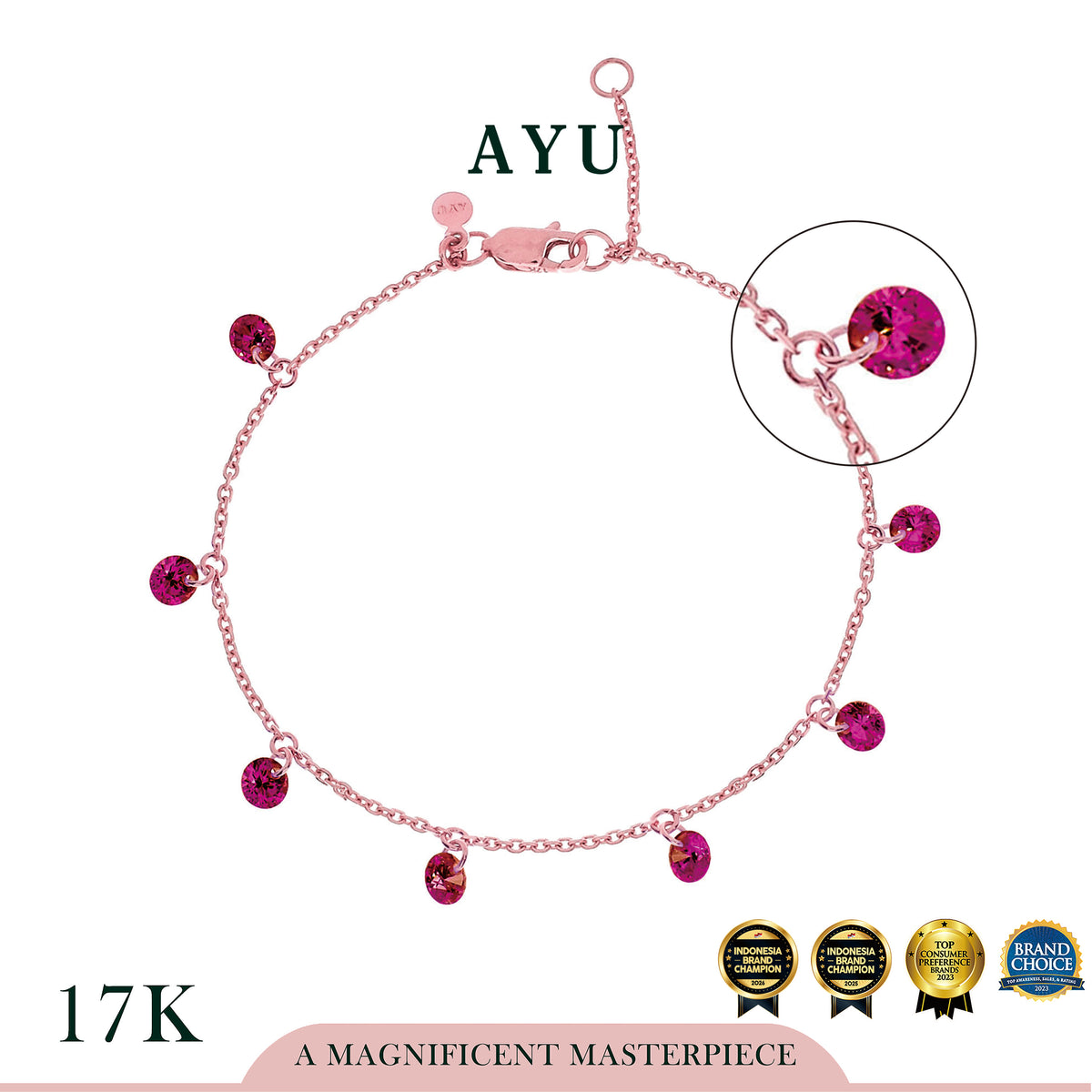AYU Gelang Emas Korea - 8 Candy Pop Chain Bracelet 17k Rose Gold