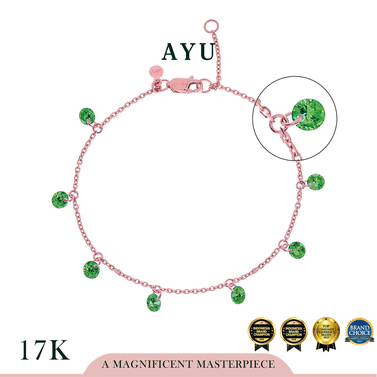 AYU Gelang Emas Korea - 8 Candy Pop Chain Bracelet 17k Rose Gold