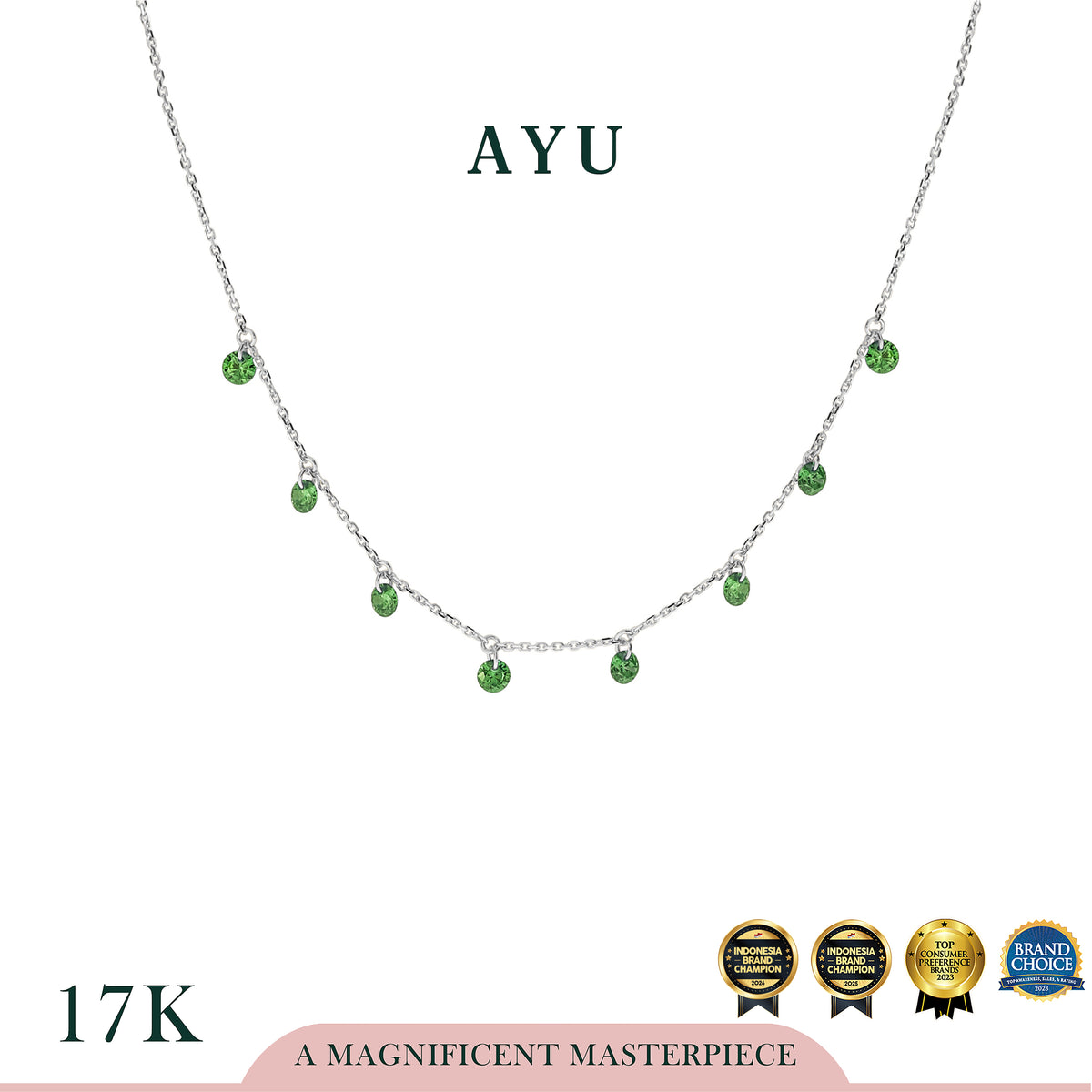 AYU Kalung Emas Korea - 8 Candy Pop Chain Necklace 17K White Gold