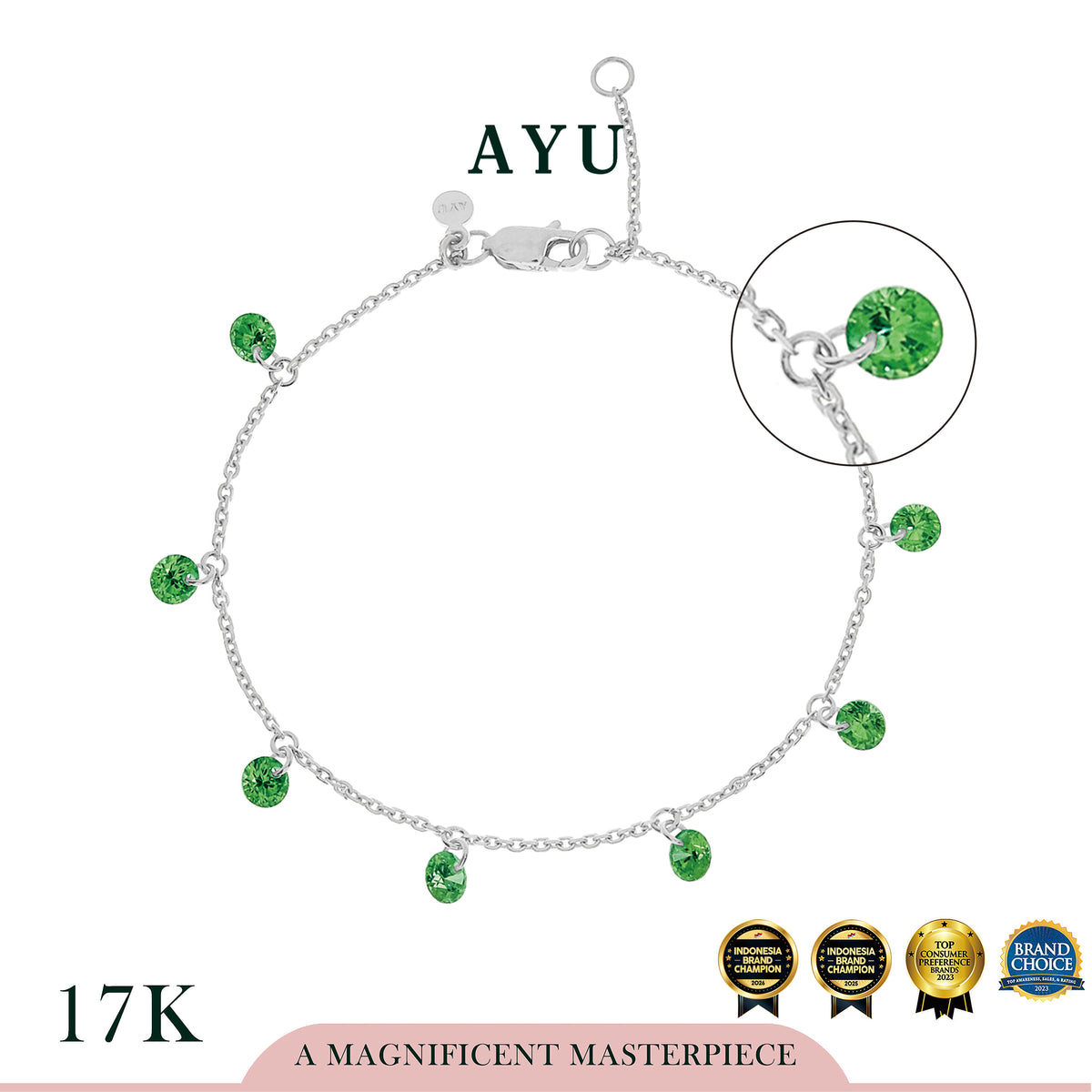 AYU Gelang Emas Korea - 8 Candy Pop Chain Bracelet 17k White Gold