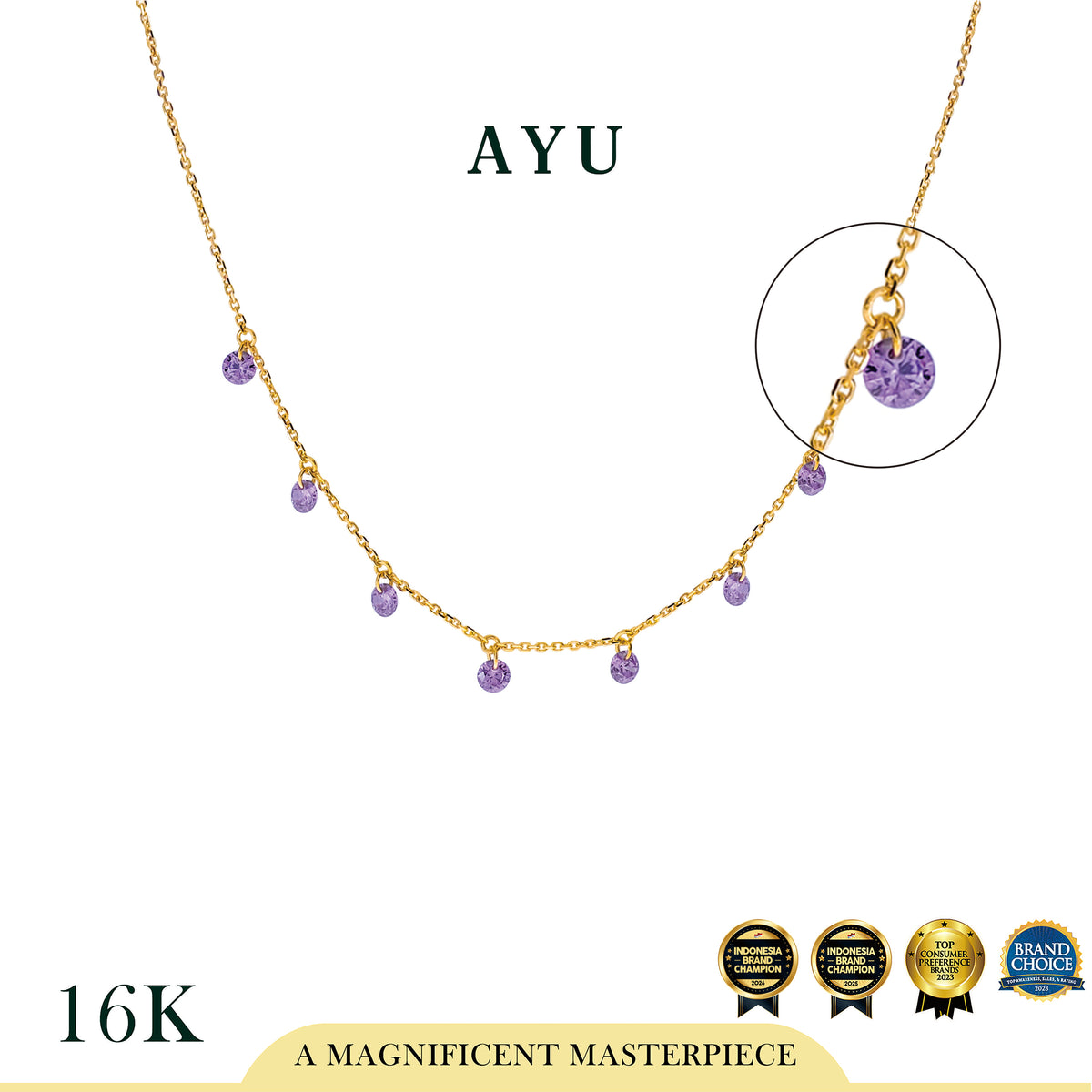 AYU Kalung Emas Korea - 8 Candy Pop Chain Necklace 16K Yellow Gold